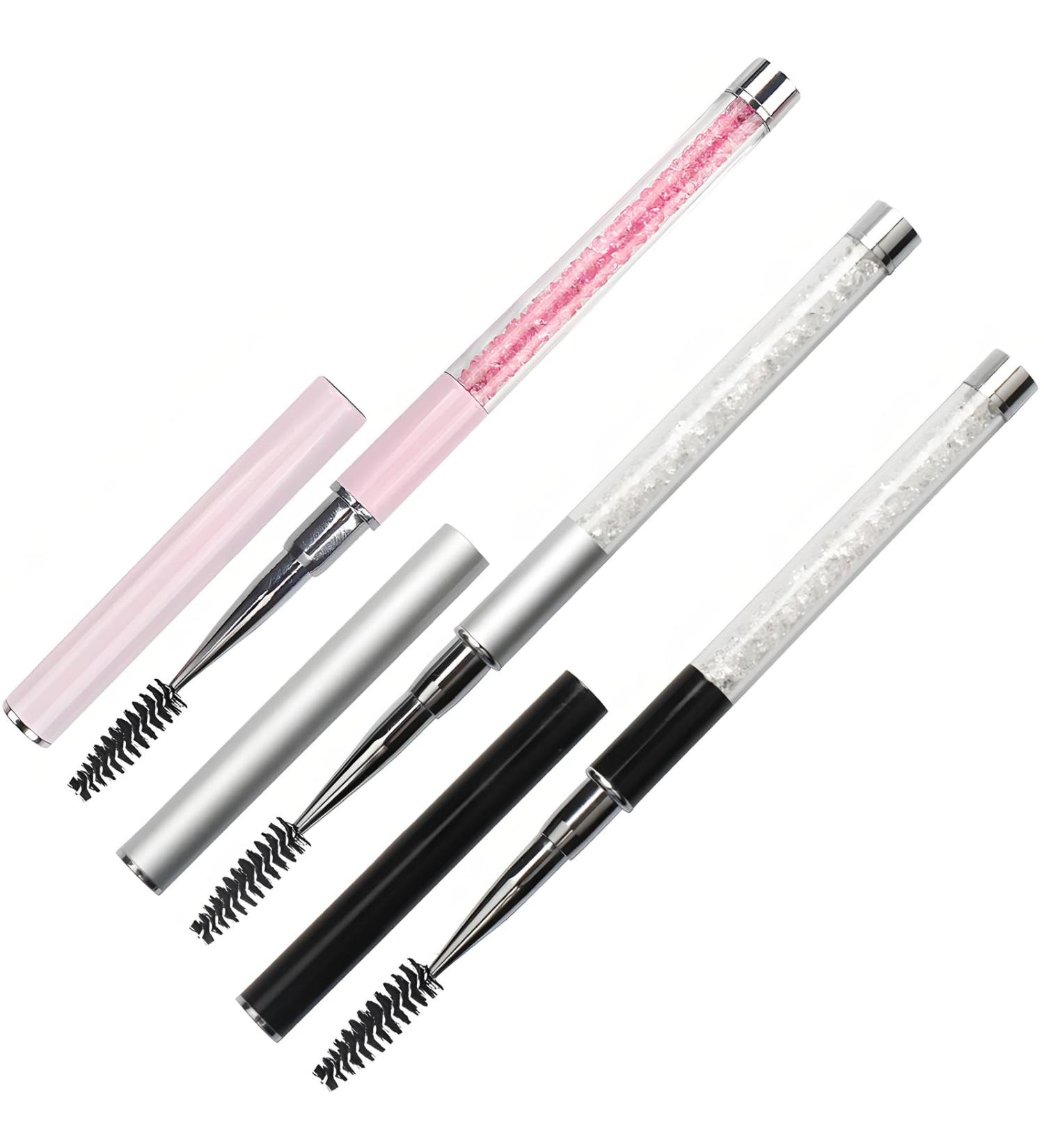 3-Piece Mascara & Eyebrow/Eyelash Brush Set | Portable Cosmetic Wands in Pink Black & Silver - International Shipping Available - Buy Online on GoSupps.com