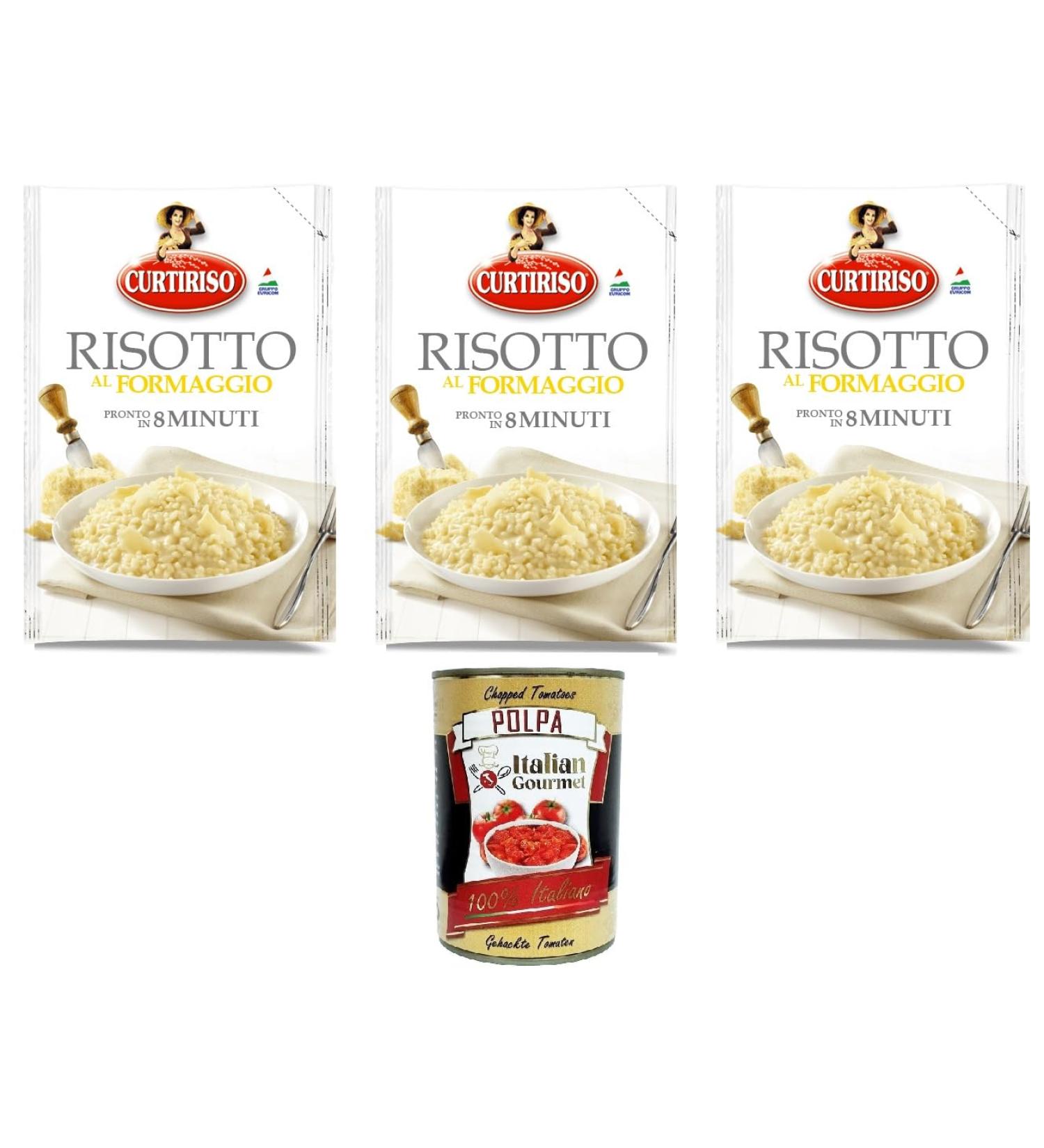 Curtiriso Parmigiana Risotto Cheese ready in 8 minutes Parmigiana Cheese Risotto ready in 8 minutes 3 x 175 g + Gourmet Italian Pulp 400 g - Buy Online on GoSupps.com