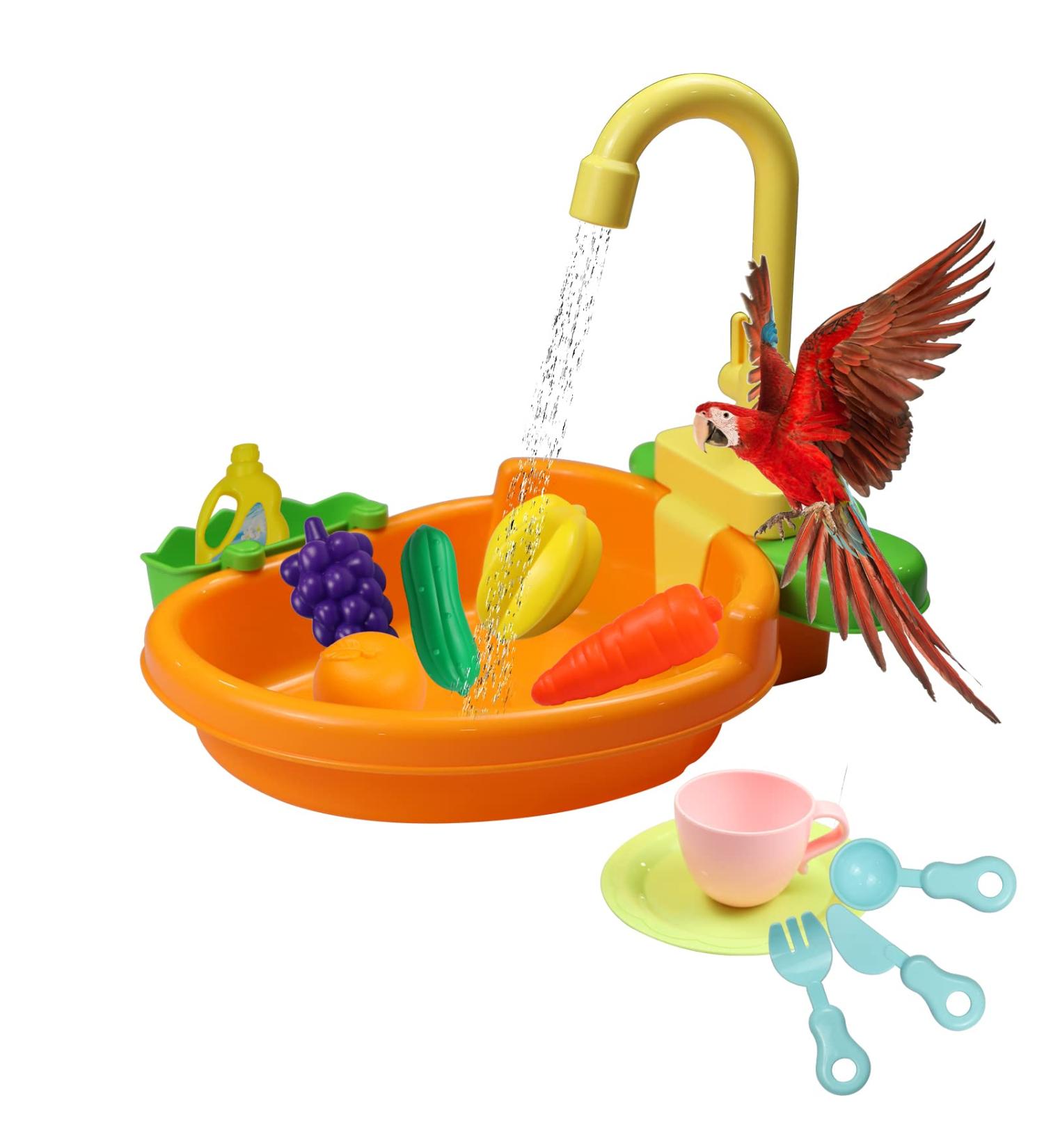 Automatic Bird Bathtub with Faucet - Ideal for Parakeets, Cockatiels, Conures, and Small Birds | SGQCAR New Orange - Buy Online on GoSupps.com