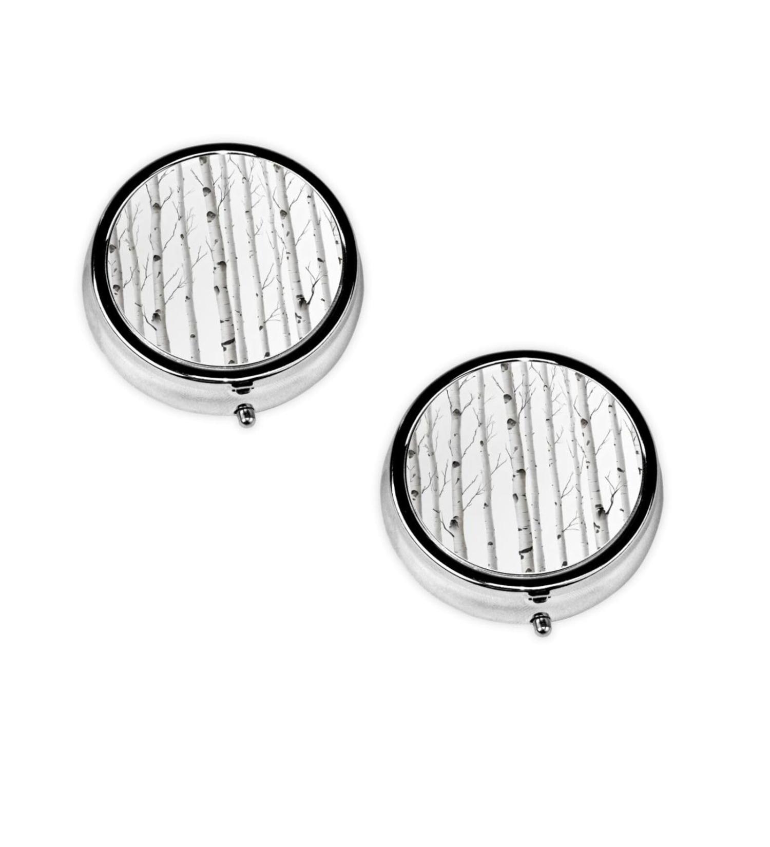 Birch Tree Round Pill Box - 3 Compartment Mini Decorative Travel Organizer for Vitamins & Medication - Buy Online on GoSupps.com