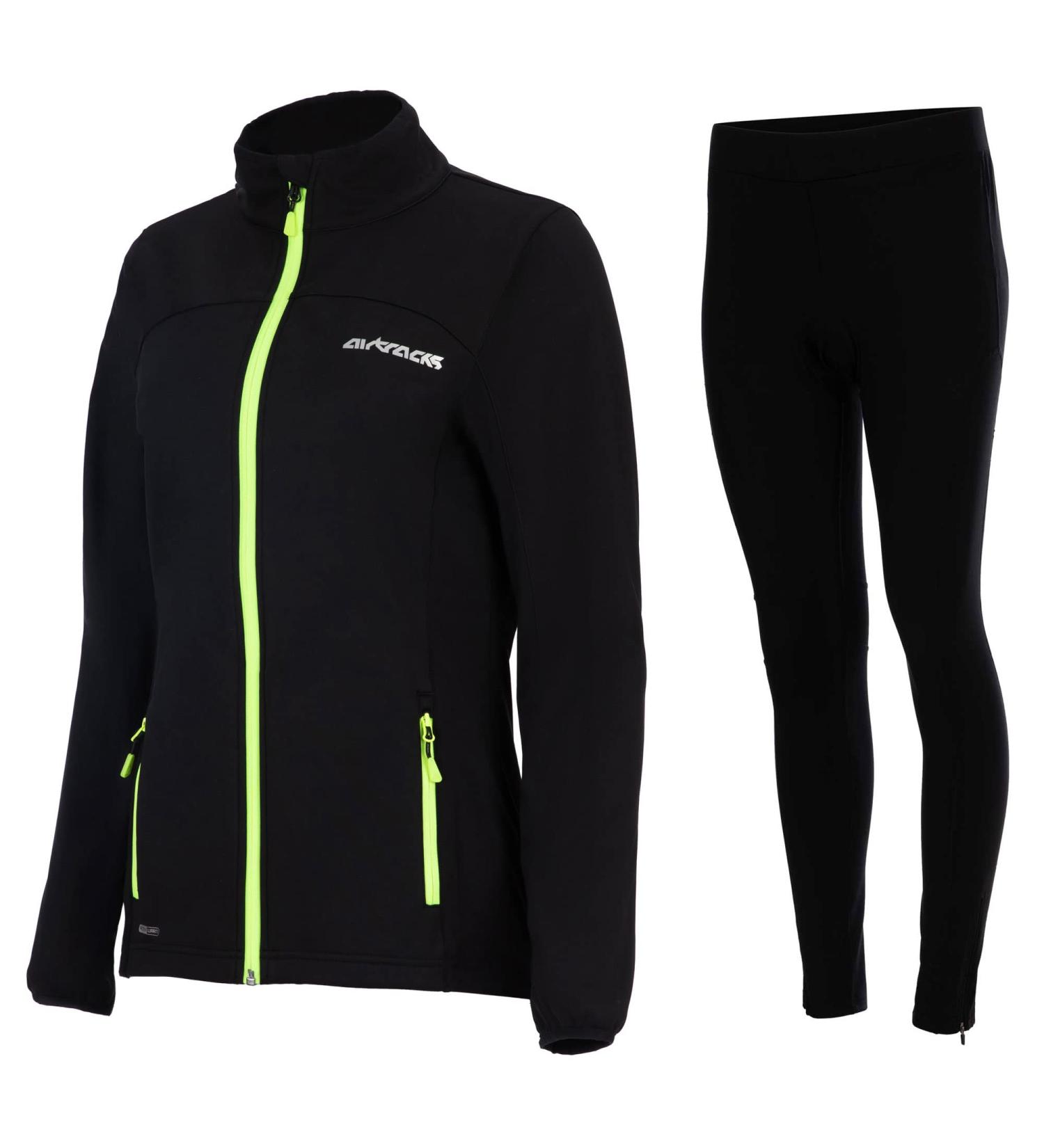 Airtracks Women's Thermal Winter Bike Jersey Set | Warm Windproof Cycling Jacket & Long Thermal Pants | Breathable with Reflectors | Size M Black - Buy Online on GoSupps.com