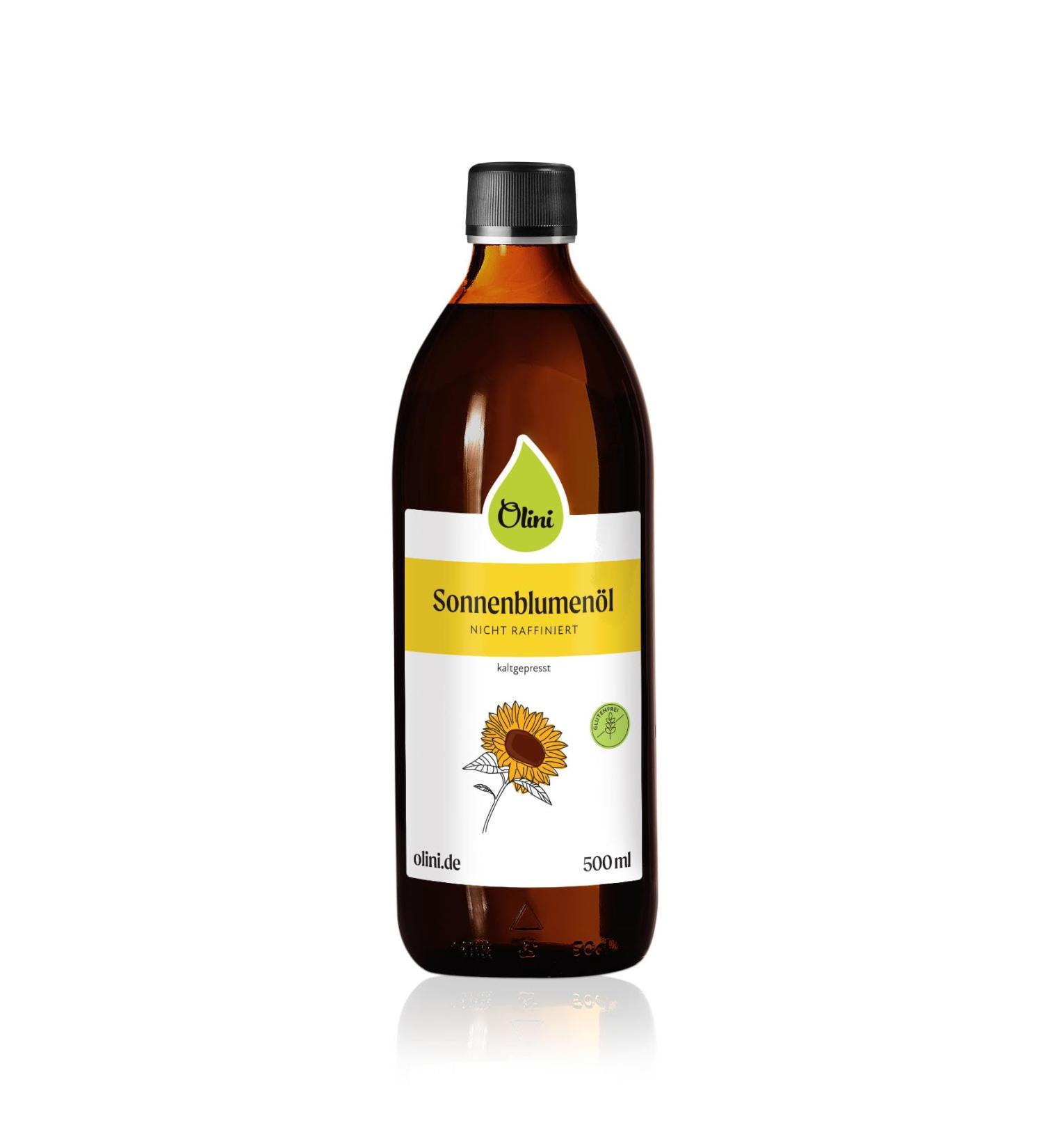 Olini Sunflower Oil 500ml - Freshly Pressed Cold-Pressed Natural Oil for Your Kitchen - Unmatched Taste & Quality - Buy Online on GoSupps.com