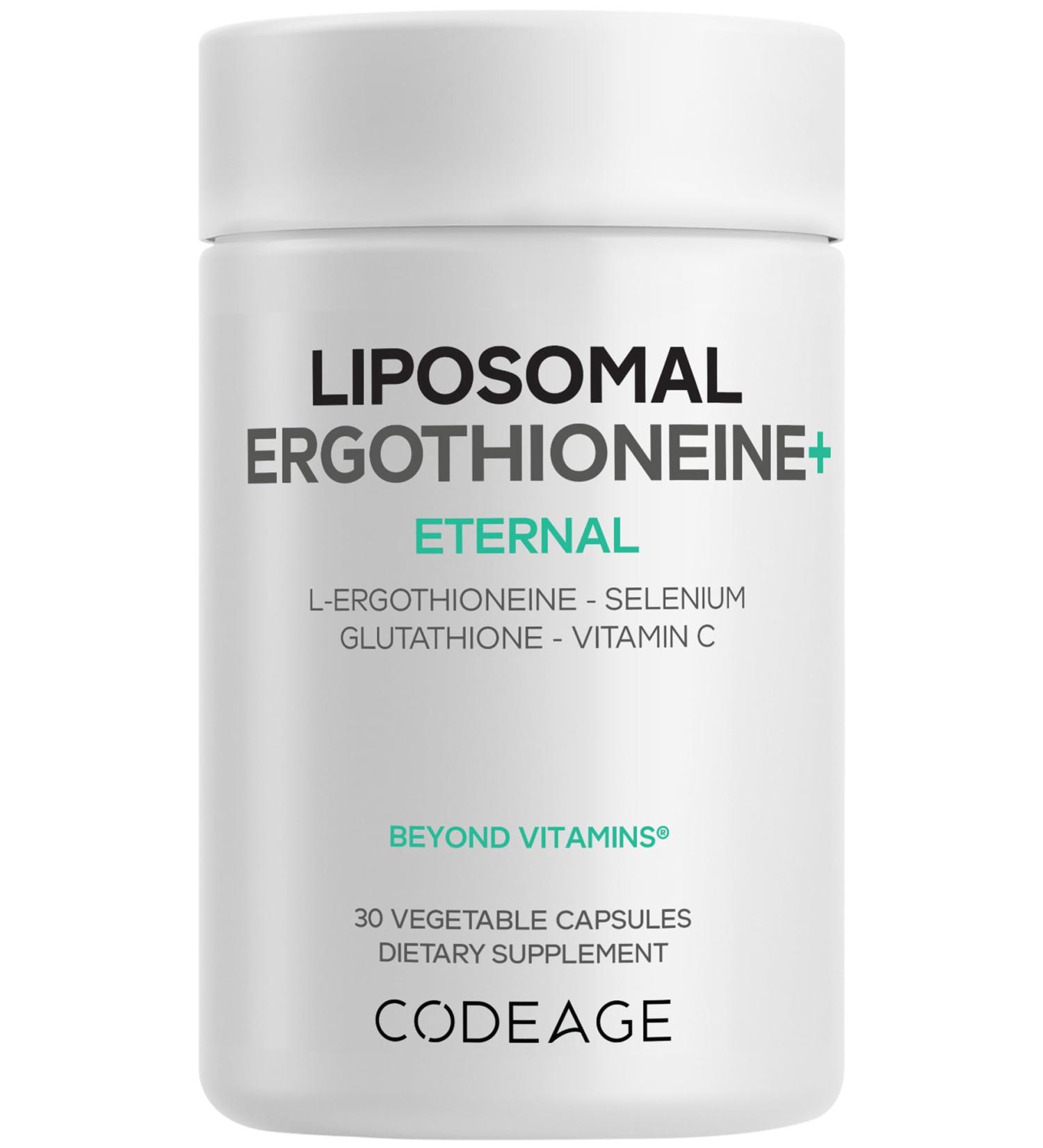 Codeage Liposomal Ergothioneine+ Supplement - L-Ergothioneine L-Glutathione Vitamin C Selenium Phospholipid Complex - Healthy Aging & Antioxidant - Vegan Non-GMO Soy-Free 30 Capsules - Buy Online on GoSupps.com