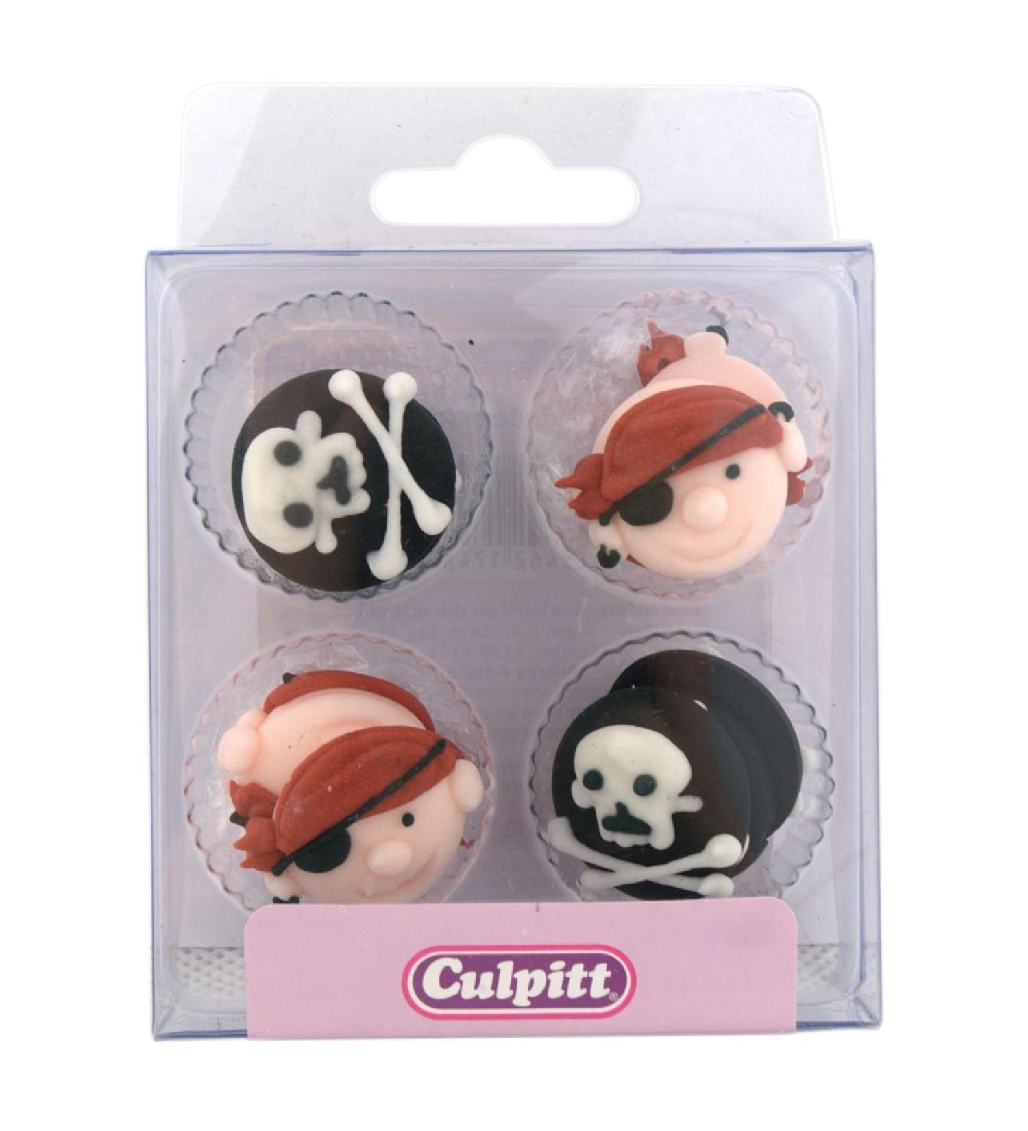 12 PIRATE SKULL & CROSSBONES Sugar Cake Decorations (Pipings) Cupcake Toppers