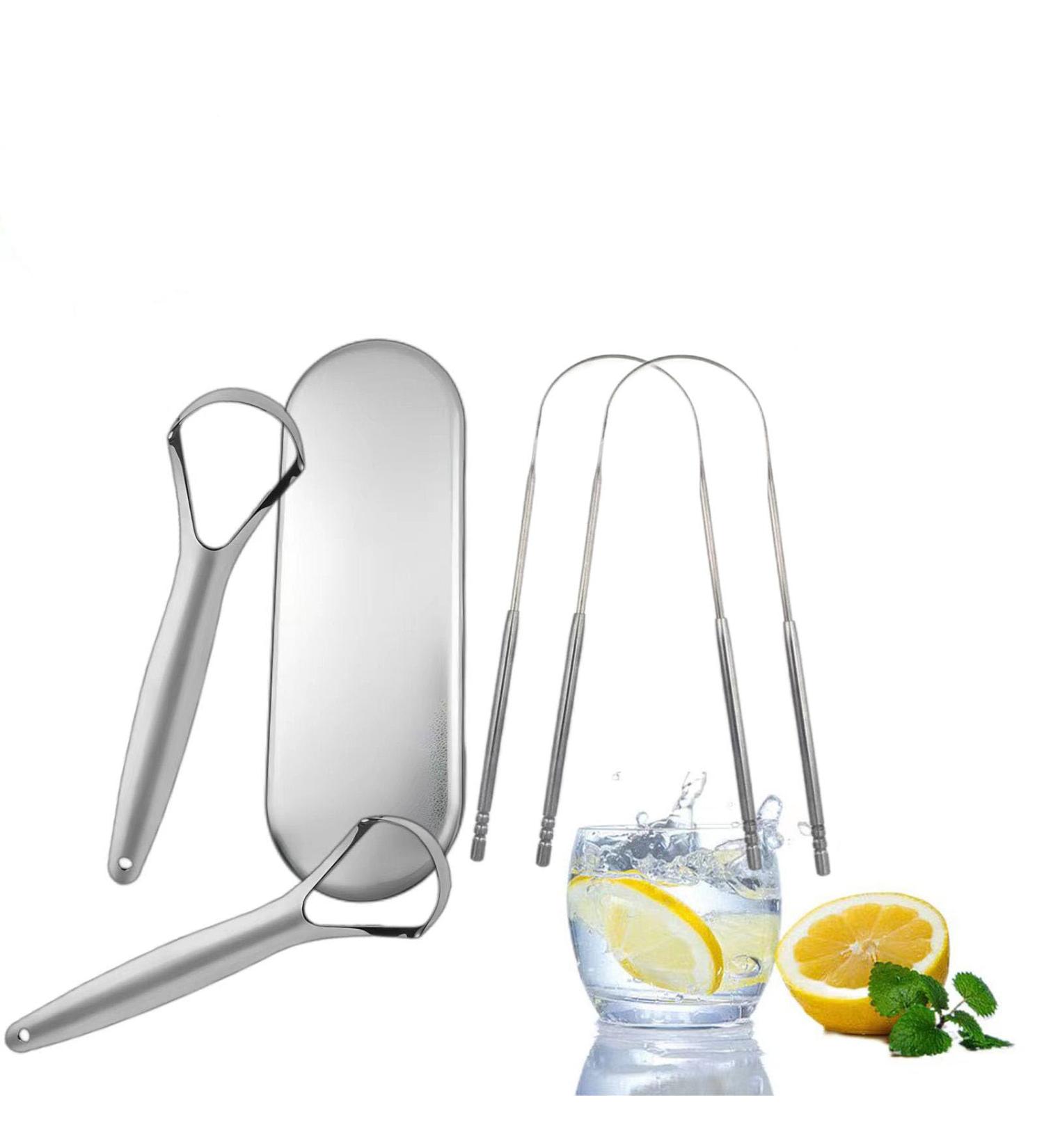 4-Piece Stainless Steel Tongue Cleaner Set | Combat Bad Breath & Freshen Breath Fast | Eco-Friendly & Easy to Clean - Buy Online on GoSupps.com