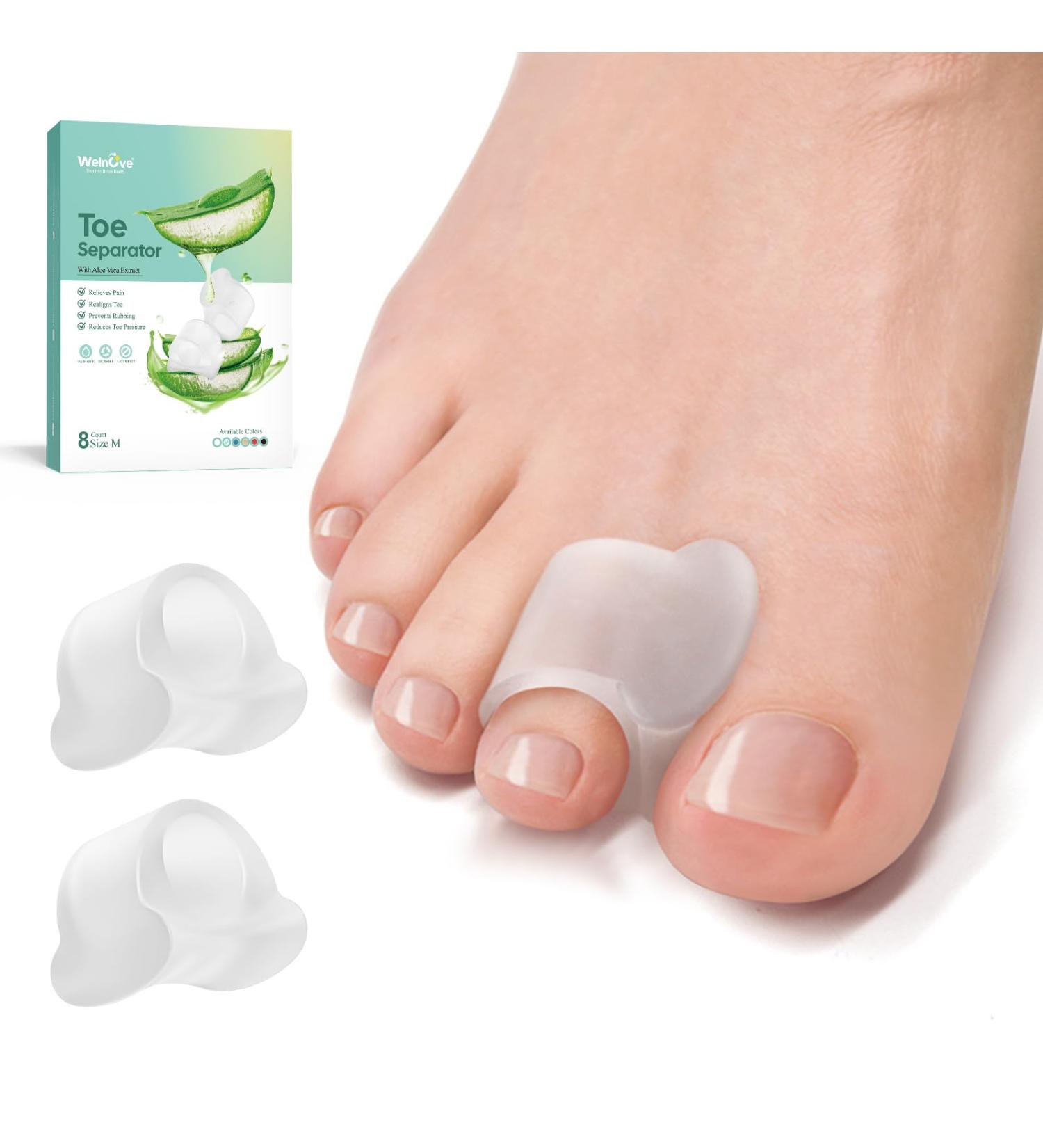 Welnove Toe Spreader & Spacers for Overlapping Toes - Aloe Vera Gel Toe Correction for Hammer Toes - Pain Relief for Men & Women (Medium 8 Pieces) - Transparent - Buy Online on GoSupps.com