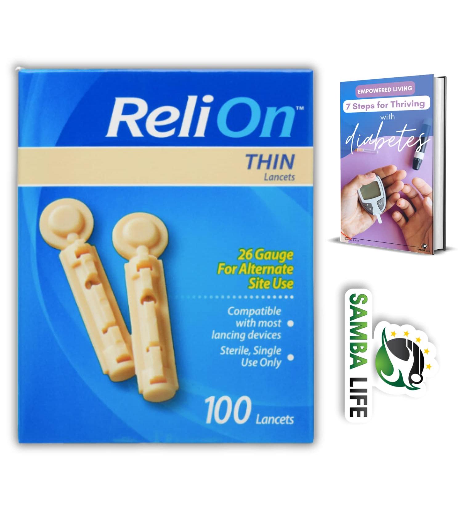 ReliOn Thin Lancets 26 Gauge 100 Ct Bundle + '7 Steps to Thrive with Diabetes' eBook by Samba Life - Buy Online on GoSupps.com