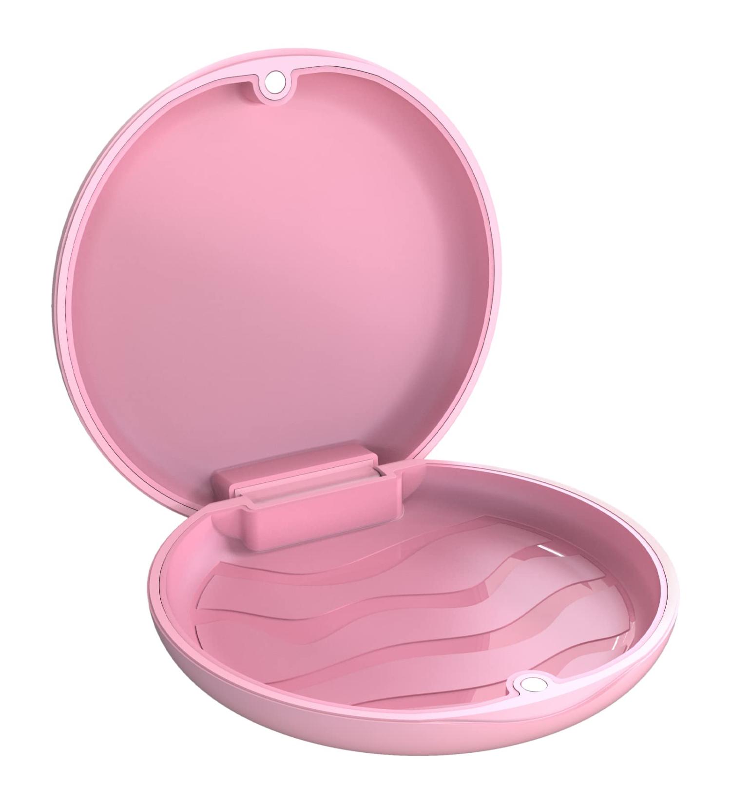 Dnom Dose of Bite: Premium Denture Container & Prosthesis Box - Pink Round with Silicone Mat - Buy Online on GoSupps.com