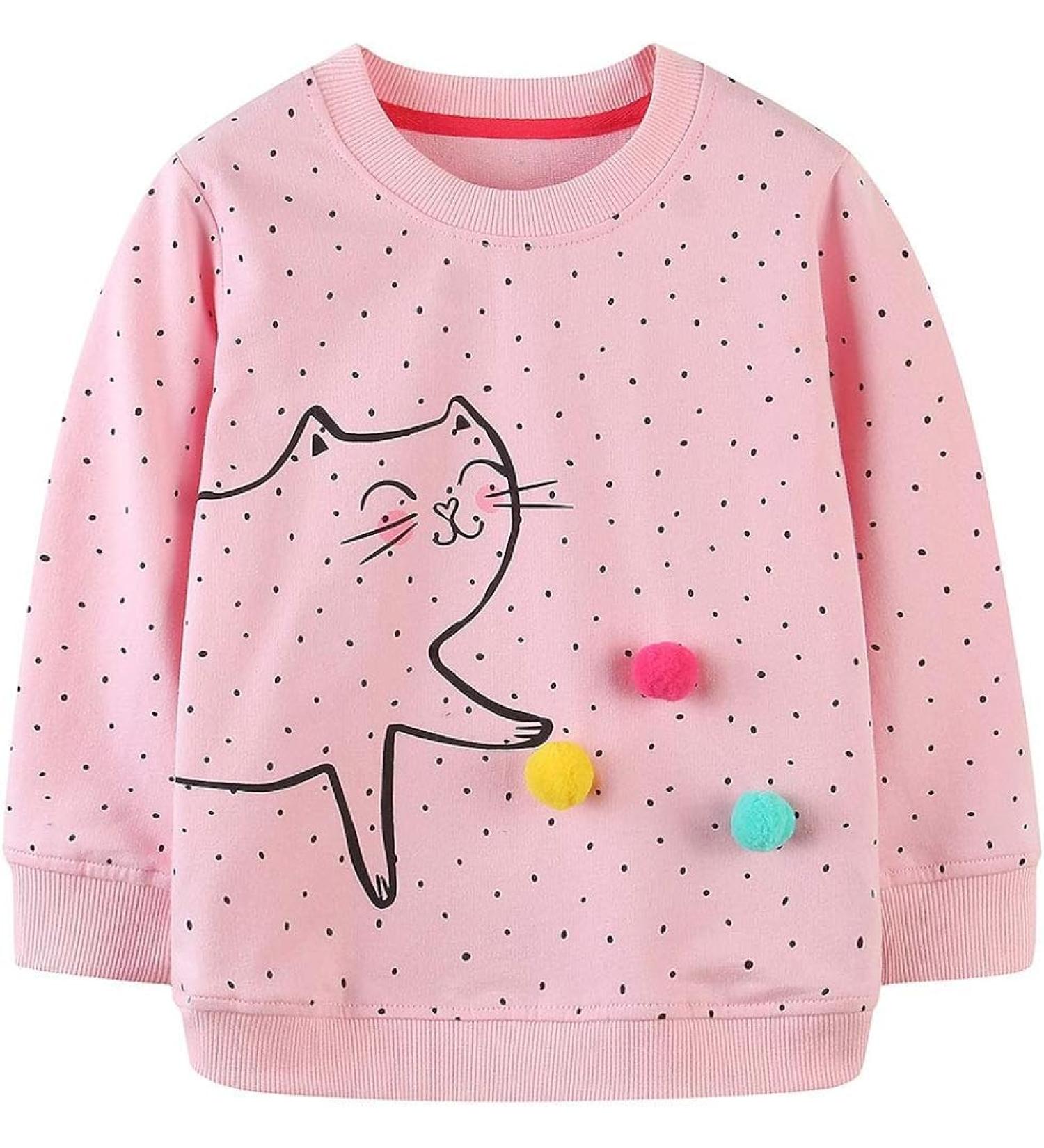 Girls Cat Sweatshirt for Kids | Cotton Long Sleeve Top for Toddlers | Age 1-12 Years - Buy Online on GoSupps.com