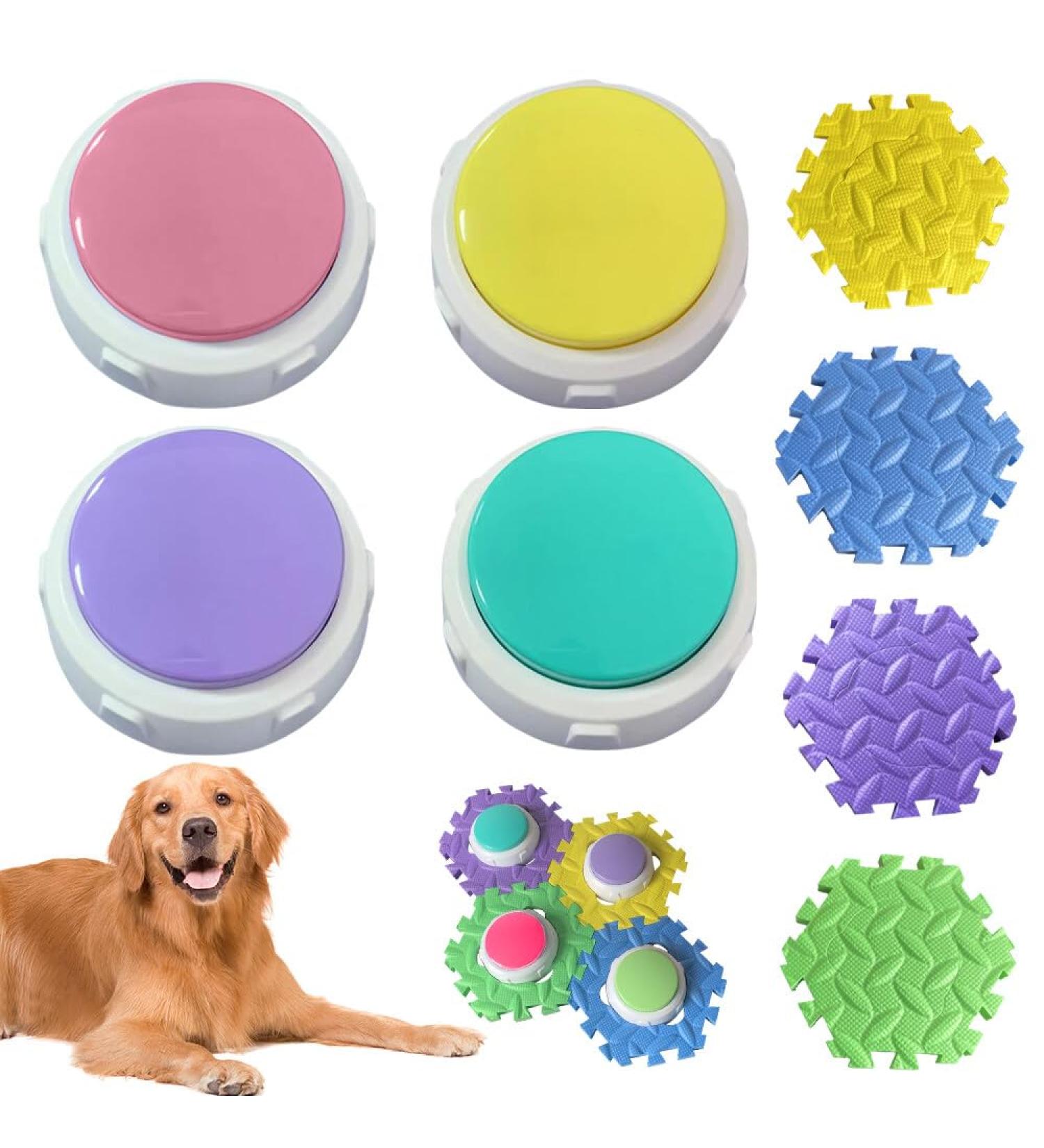 NAVESO Buzzer Set - 4 Recordable Answer Buzzers for Dog Interaction | Interactive Pet Training Sound Buttons - Buy Online on GoSupps.com