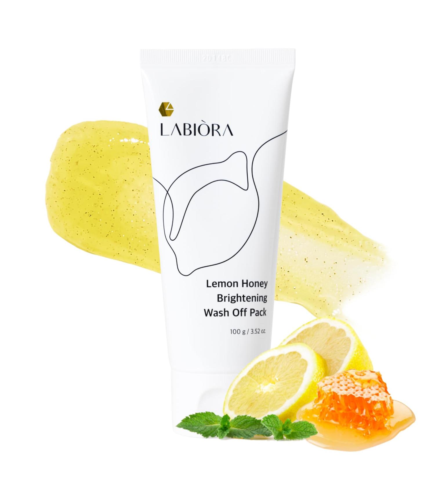 Labiora Lemon Honey Face Mask Wash-Off Pack & Scrub 5-Minute Exfoliating Hydrating Gentle for Sensitive Skin with Manuka Honey & Lemon Extract 3.52 oz (100 g) - Buy Online on GoSupps.com