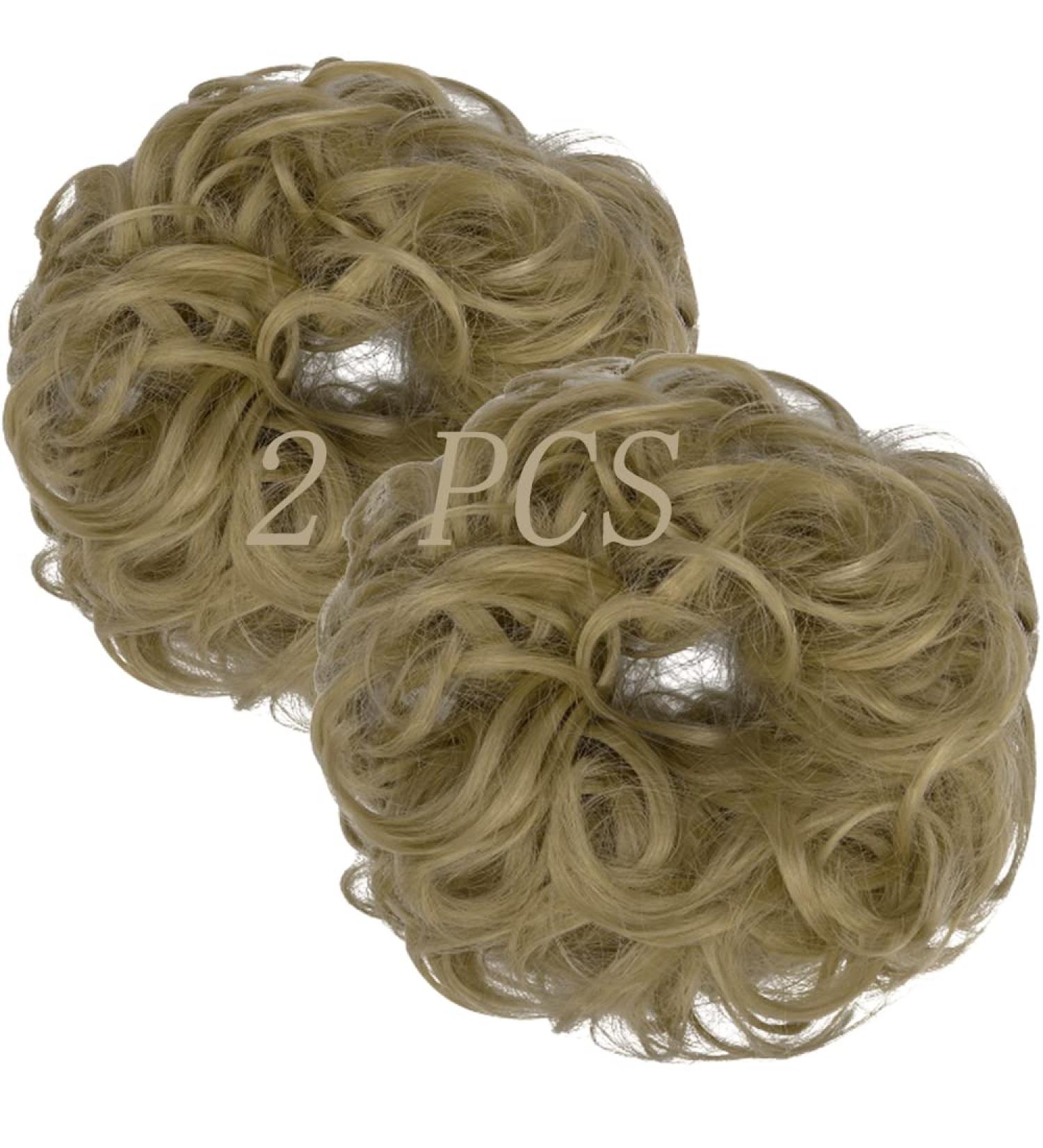 OMGREAT 2PCS Thick Updo Messy Hair Buns Curly Wavy Ponytail Extensions - Ash Blonde Color - Hair Scrunchies for Women and Girls - Buy Online on GoSupps.com