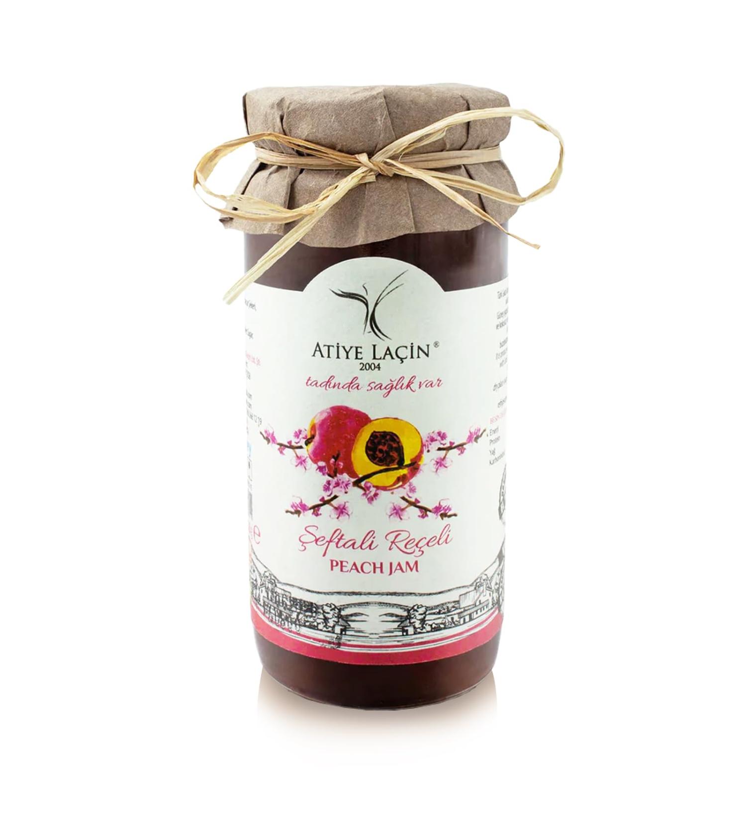 ATIYE LACIN Peach Jam (Seftali Receli) | Made by 100% Natural Hand-picked Peach | Preservative Colorant Thickener Additive Free | No Refined Sugar Made by Beet Sugar | 100% Vegan | 250 gr - Buy Online on GoSupps.com