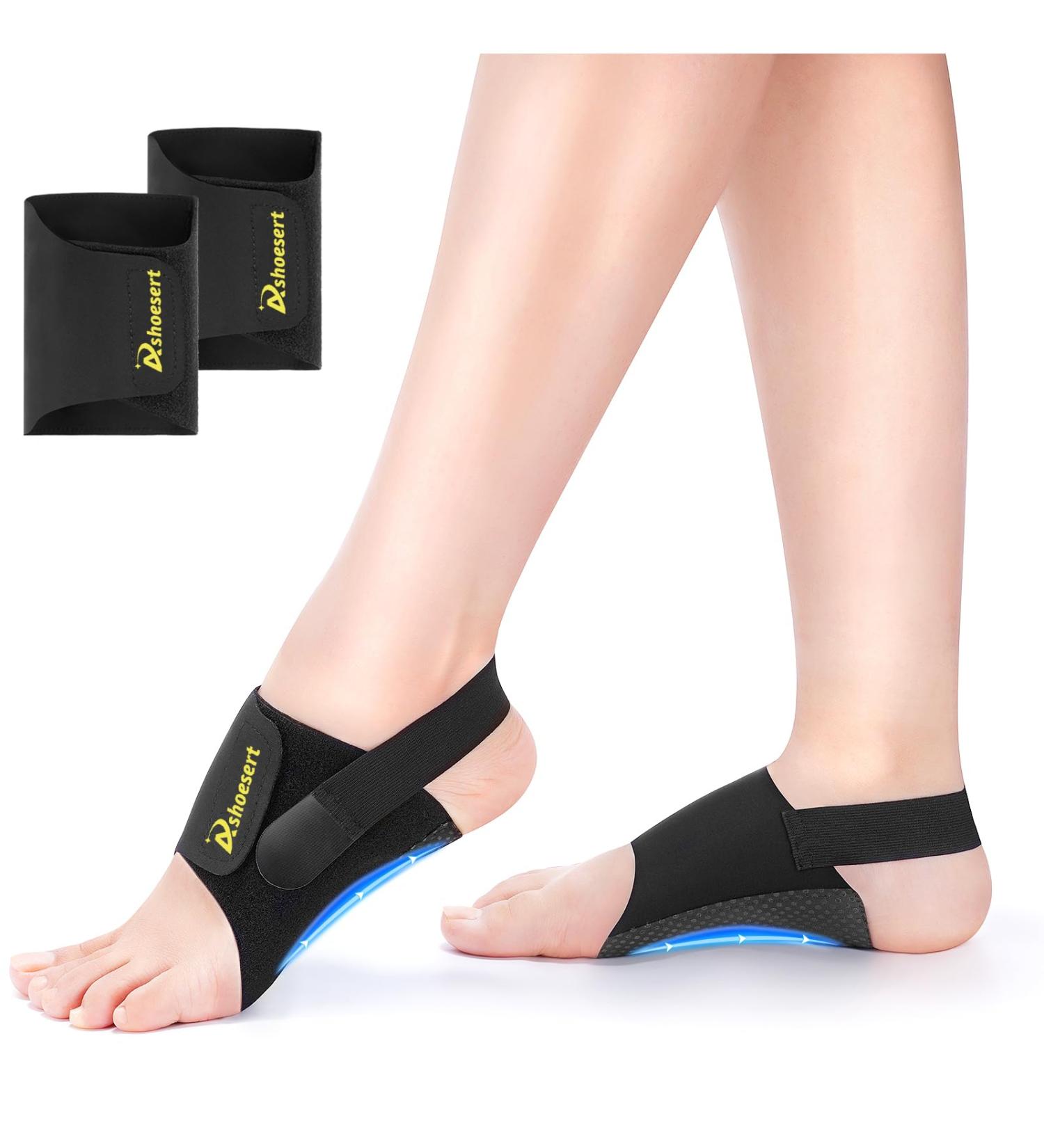 Plantar Fasciitis Relief Brace | Adjustable Arch Support for Flat Feet | Compression Bands with Gel Pad - Black for Men & Women - Buy Online on GoSupps.com