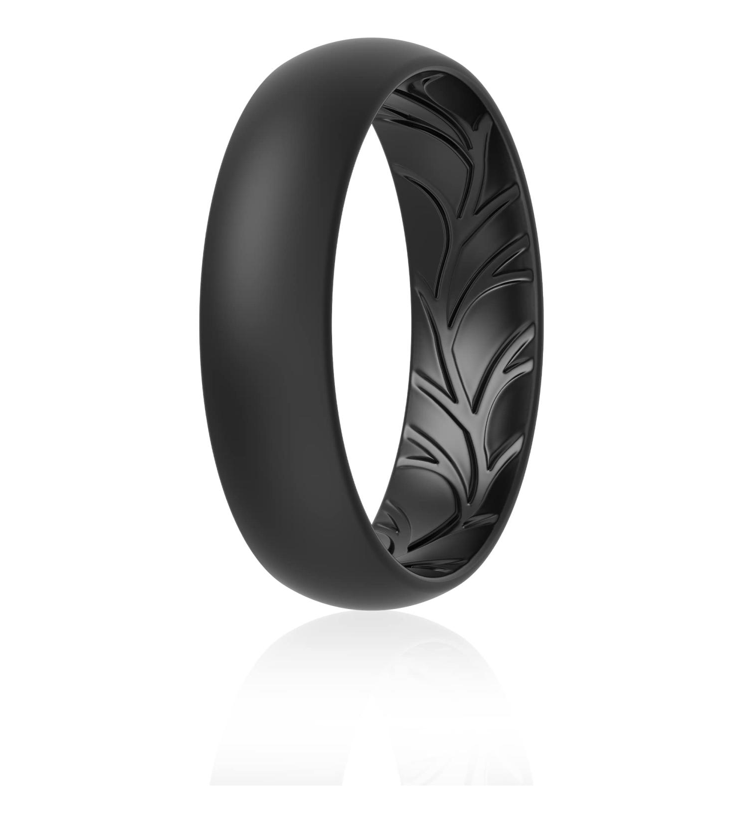 ThunderFit Women Silicone Wedding Bands | Breathable Leaf Cross Pattern Rings | 5.5mm Wide Black | Size 3.5-4 (14.9mm) - Buy Online on GoSupps.com