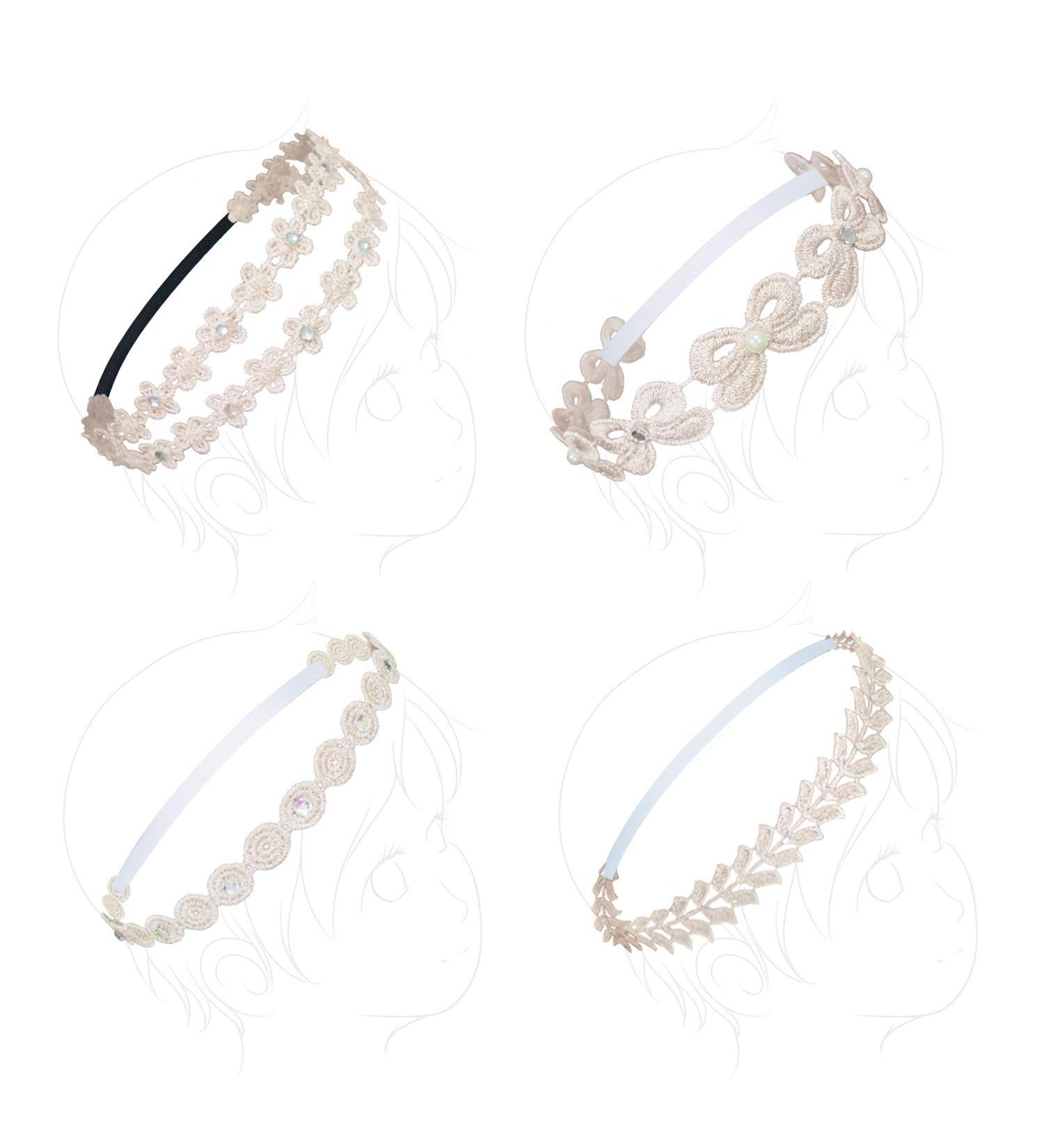 COUXILY Baby Girls Lace Flower Headband - 4 Pack Faux Leather Elastic Hairbands for Newborns & Toddlers - Perfect for Everyday & Special Occasions - Buy Online on GoSupps.com