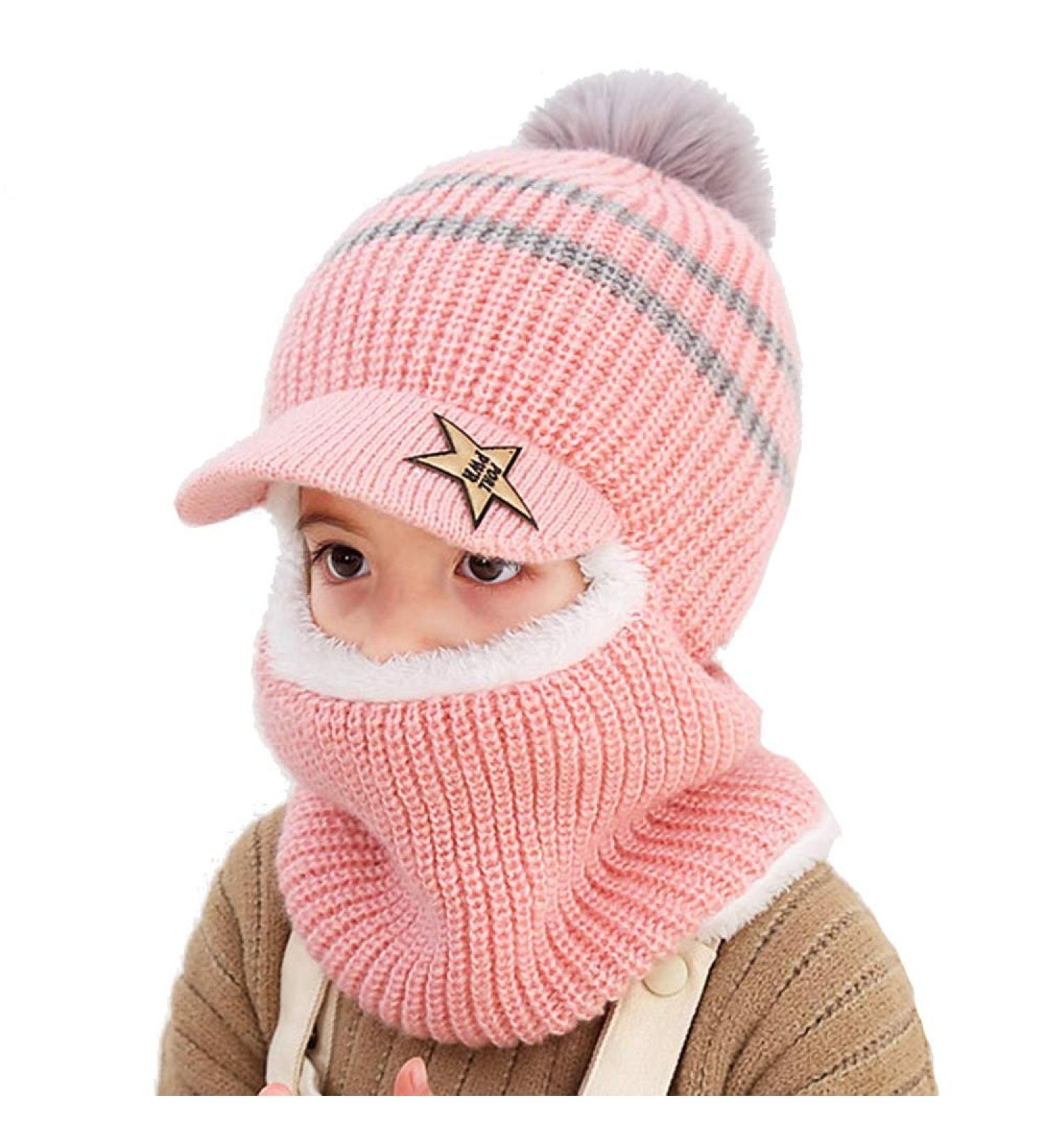Uniyoung Baby Winter Hat Scarf with Ear Flaps | Toddler Girls Boys Hood Balaclava | Fleece Lining Knit Beanie with Pompom | Ski Snow Cap | Pink, 1-5 Years - Buy Online on GoSupps.com