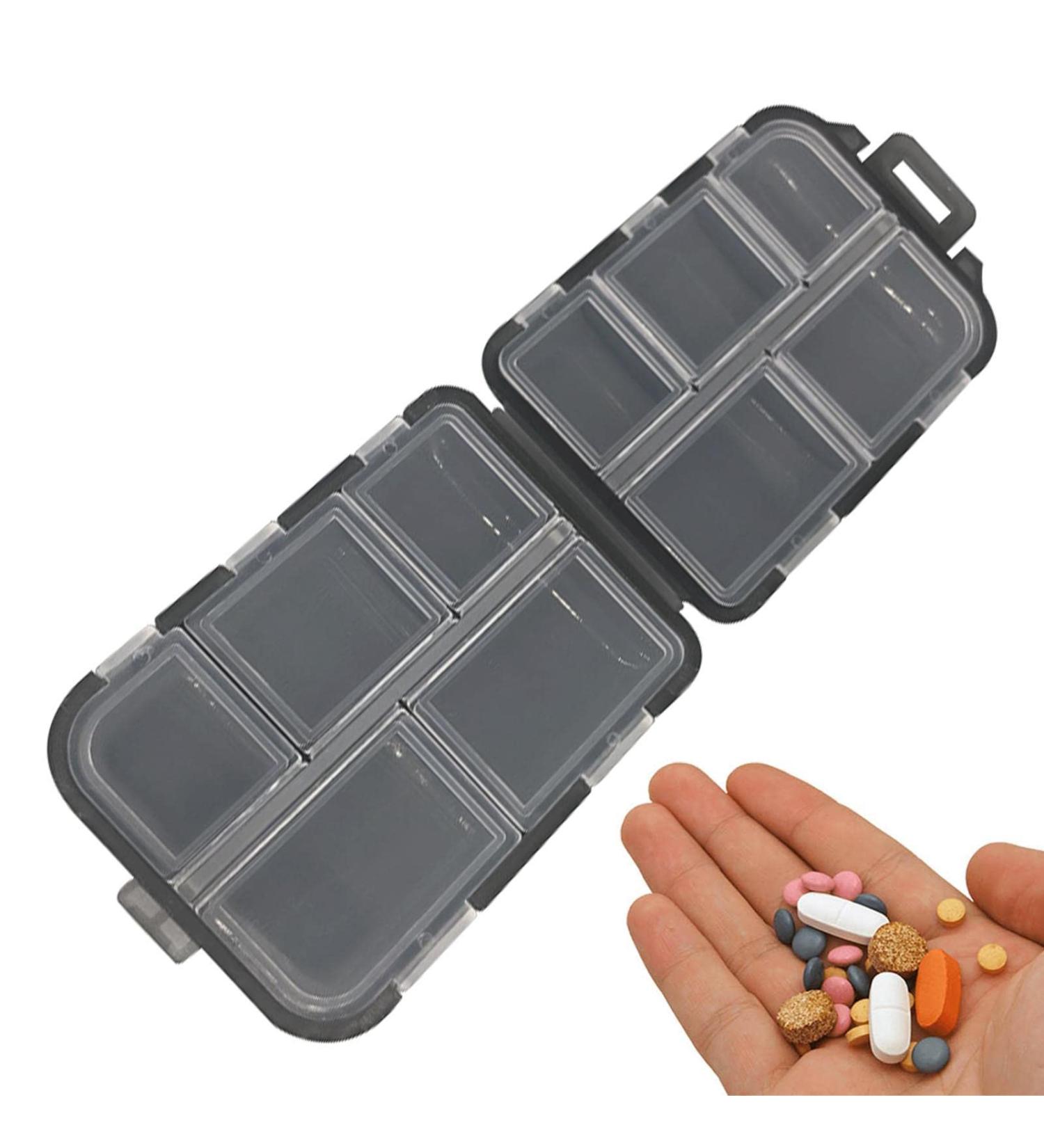 Travel Pill Organizer Box - Foldable Personal Daily Pill Case with 10 Grids Travel Pill Holder for Vitaming Fish Oils Black - Buy Online on GoSupps.com