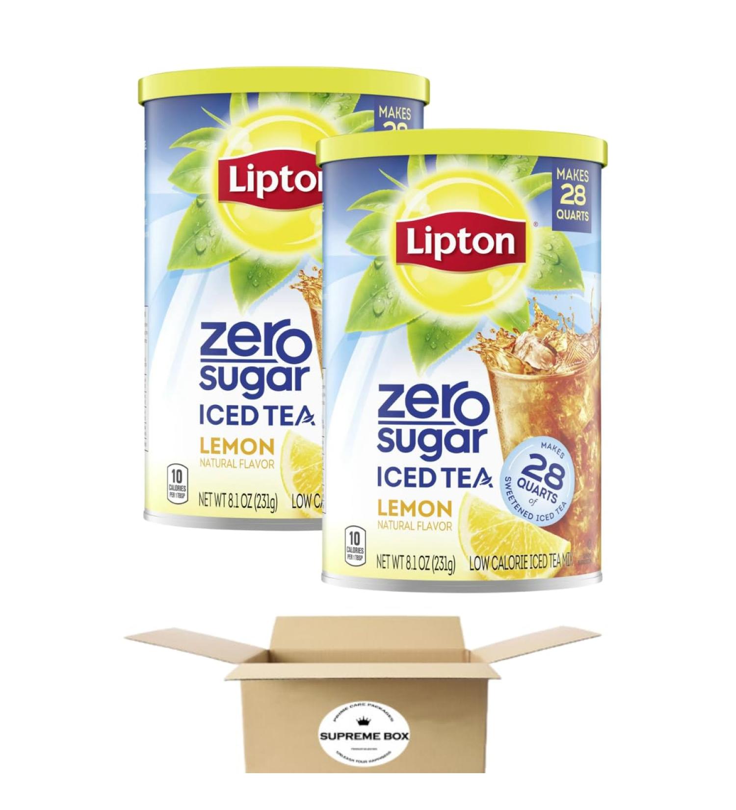 LPton Zero Sugar Iced Tea Mix Black Tea  Lemon  Makes 28 Quarts - Pack of 2 With Supreme Box - Buy Online on GoSupps.com