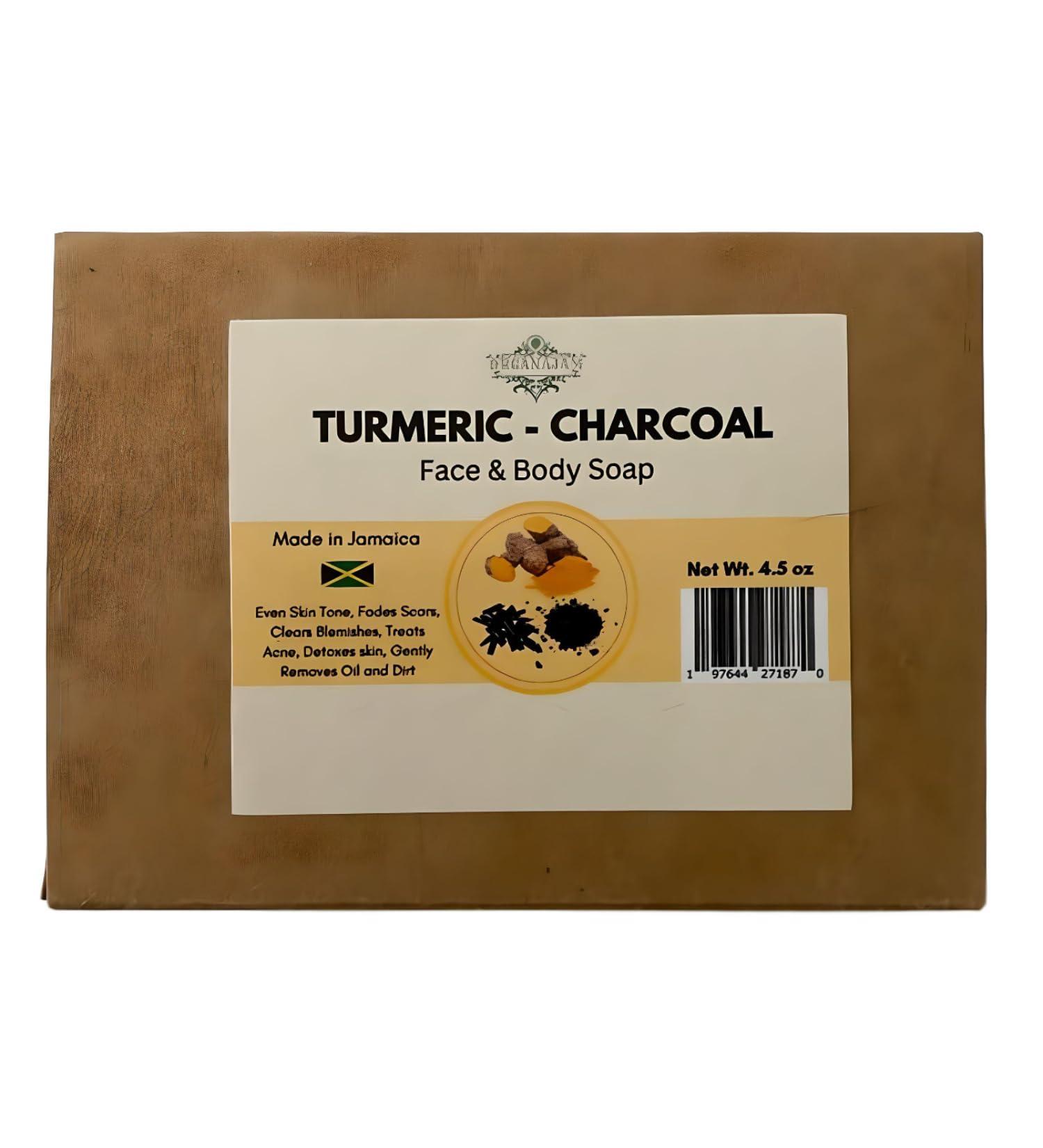 Organic Turmeric Charcoal Soap Bar - Handmade Exfoliating Soap for Men & Women | All Natural & Cold Process | Made in Jamaica - Buy Online on GoSupps.com