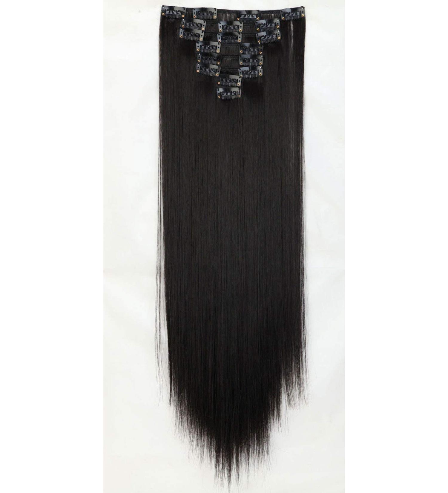 S-noilite 8 Clip-in Hair Extensions 58cm/22.8 inches Black Black 23 Inch - Smooth & Soft Natural Hair - Buy Online on GoSupps.com