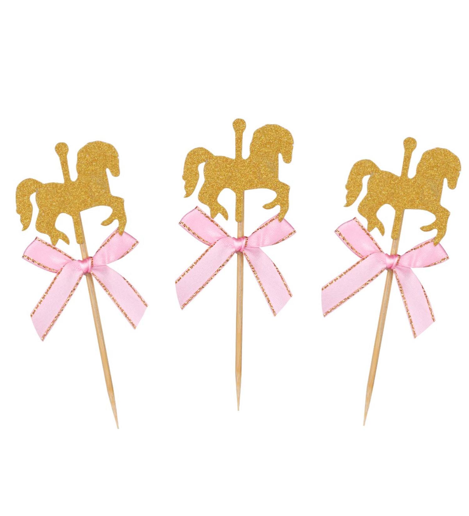 TOYANDONA Lovely Carousel Horse Cupcake Toppers Cake Picks for Kids Birthday Wedding Baby Shower Party Cake Decoration 20 Pieces - Buy Online on GoSupps.com