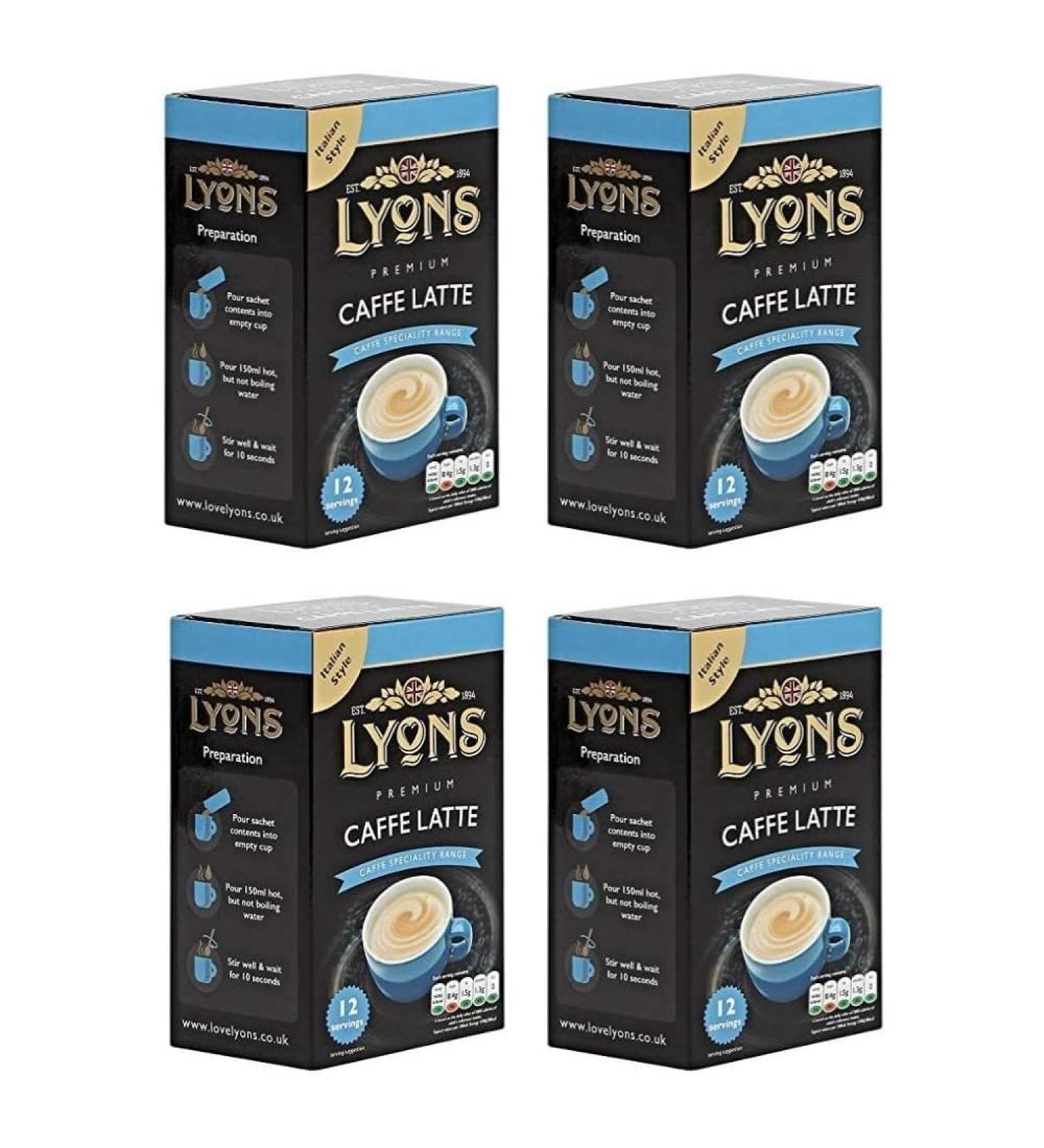 Lyons Premium Instant Coffee Bag Sachets + FabFinds Assorted Gift Mug (Caffe Latte 4X 12Sachets) 720.0 gram Pack of 1 Caffe Latte 720 g (Pack of 1) - Buy Online on GoSupps.com