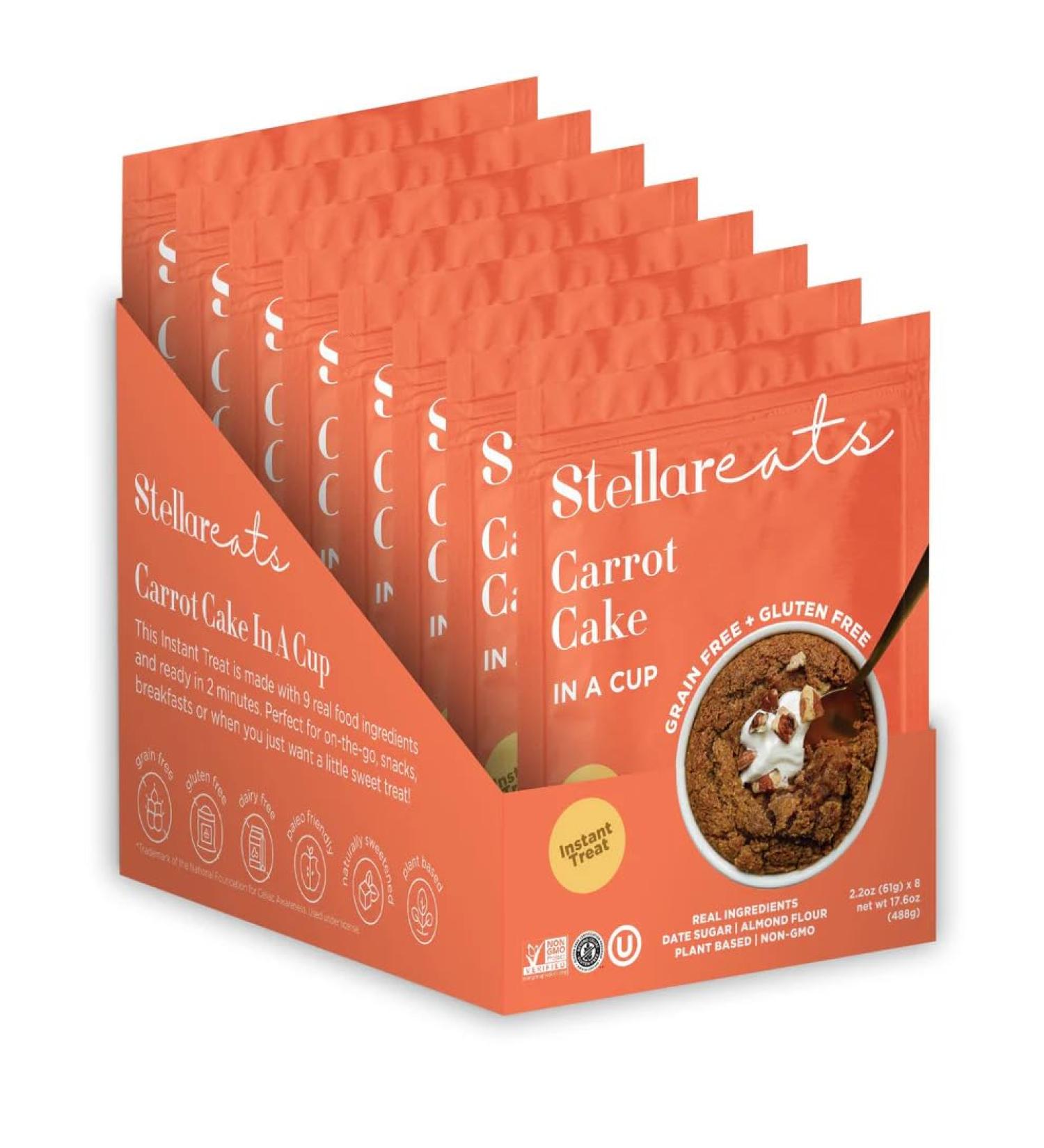 Stellar Eats Instant Treat: Carrot Cake In A Cup (8-pack) 8 x 2.2oz Grain Free Gluten Free Plant Based Paleo Friendly Certified Kosher - Buy Online on GoSupps.com