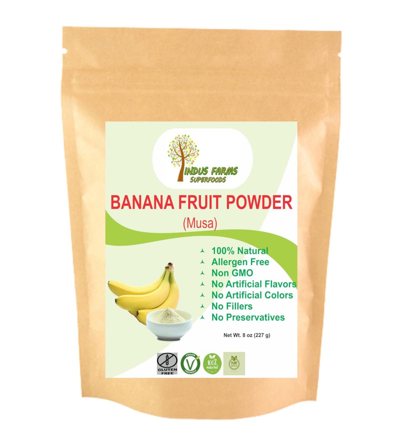Indus Farms 100% Natural Banana Fruit Powder 8 oz - Non-GMO, Vegan, Eco-Friendly | Ideal for Banana Breads, Hair, and Skin Care - Buy Online on GoSupps.com