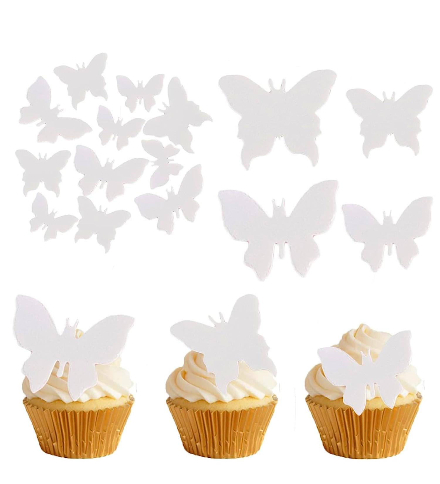 50 Pc Edible Butterflies for Cake Decoration | White Tortendeko Butterflies for Weddings & Birthdays | Perfect Edible Cake Toppers - Buy Online on GoSupps.com