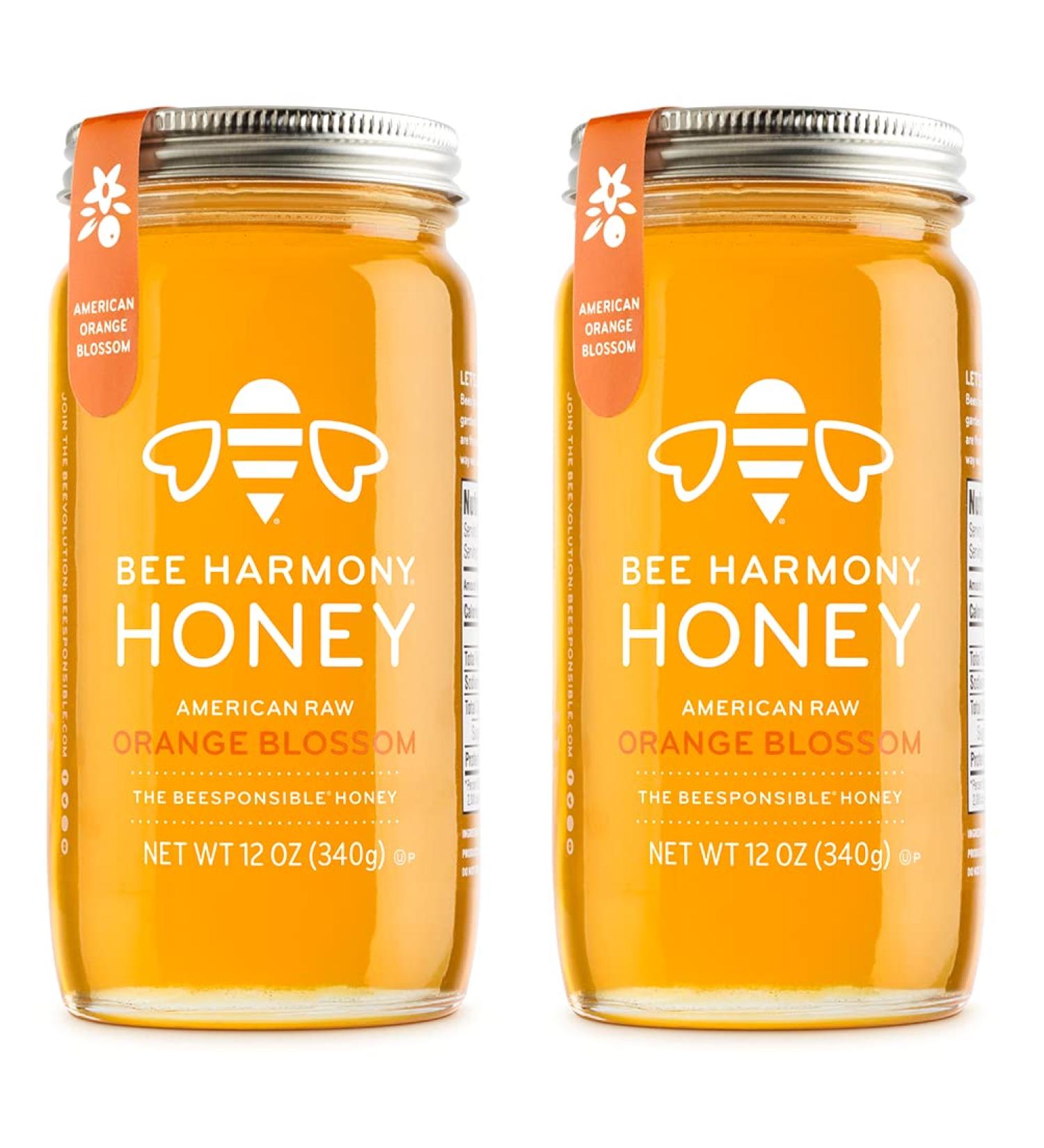 Bee Harmony Raw Orange Blossom Honey 12 oz (Pack of 2) - 2 Jars - Buy Online on GoSupps.com