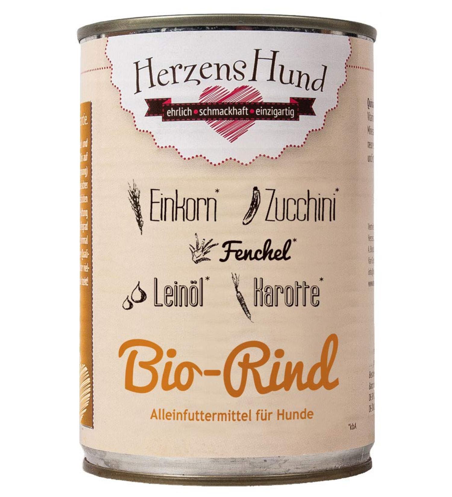 HerzensHund Organic Beef Wet Dog Food with Organic Vegetables (Beef, 24 x 400 g)