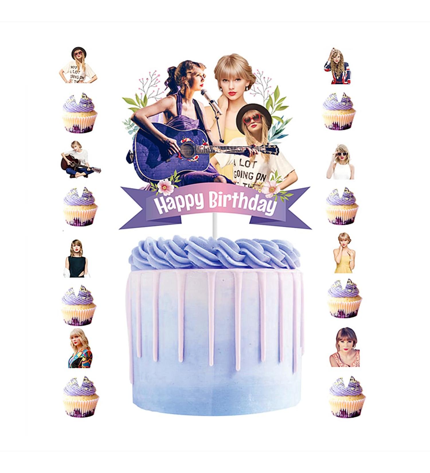 25pcs Taylor Singer Cake Decorations with 1pcs Cake Topper and 24pcs Cupcake Toppers for Swift Birthday Party Supplies - Buy Online on GoSupps.com