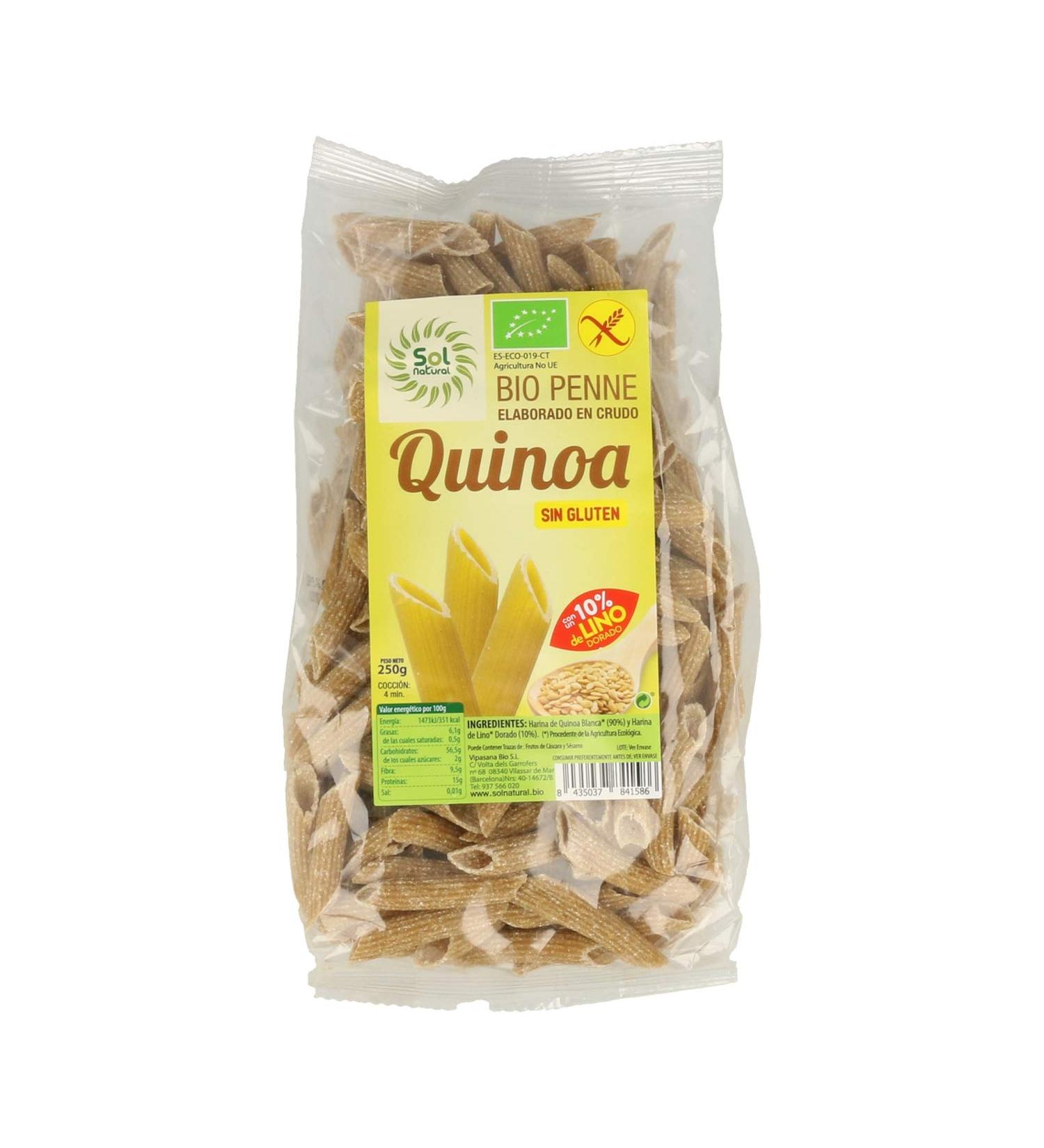  SOLNATURAL Solnatural Quinoa Penne with Organic Flax S/Gluten 250 G 200 g - Buy Online on GoSupps.com