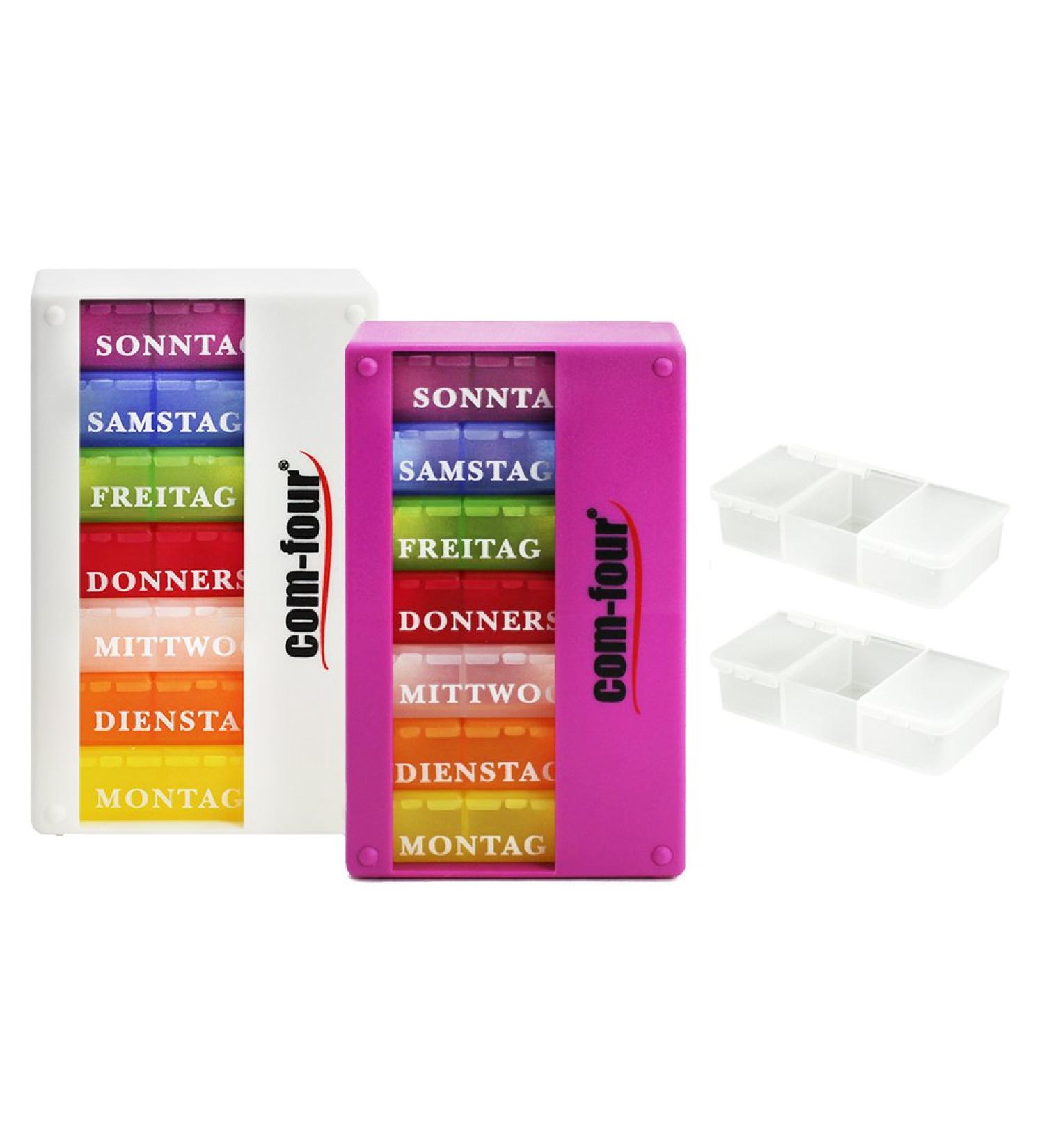 Com-Four 2x Drug Doser - 7-Day Medication Box with 3 Compartments | Pill & Tablet Organizer in White & Purple - Ideal for Morning Lunch & Evening Doses - Buy Online on GoSupps.com