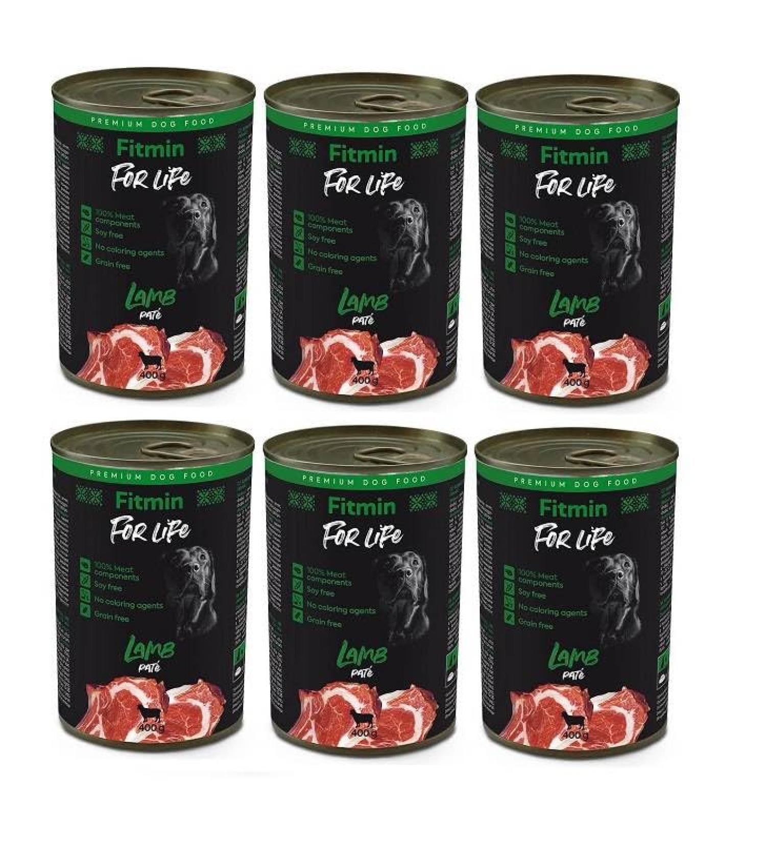 Fitmin for Life Lamb Pate - Grain-Free Wet Food for Adult Dogs of All Breeds - 6 x 400g Can - Buy Online on GoSupps.com