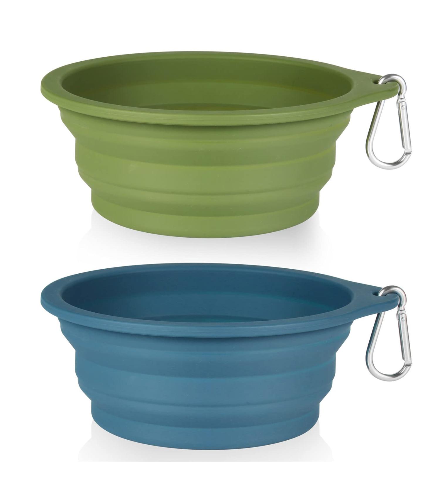 SLSON 2-Pack Collapsible Dog Bowls 600ML - Navy Blue/Dark Green - Integrated Molding Travel Bowls for Pets - No Plastic Rim - Ideal for Walking, Traveling, Outdoors - Buy Online on GoSupps.com