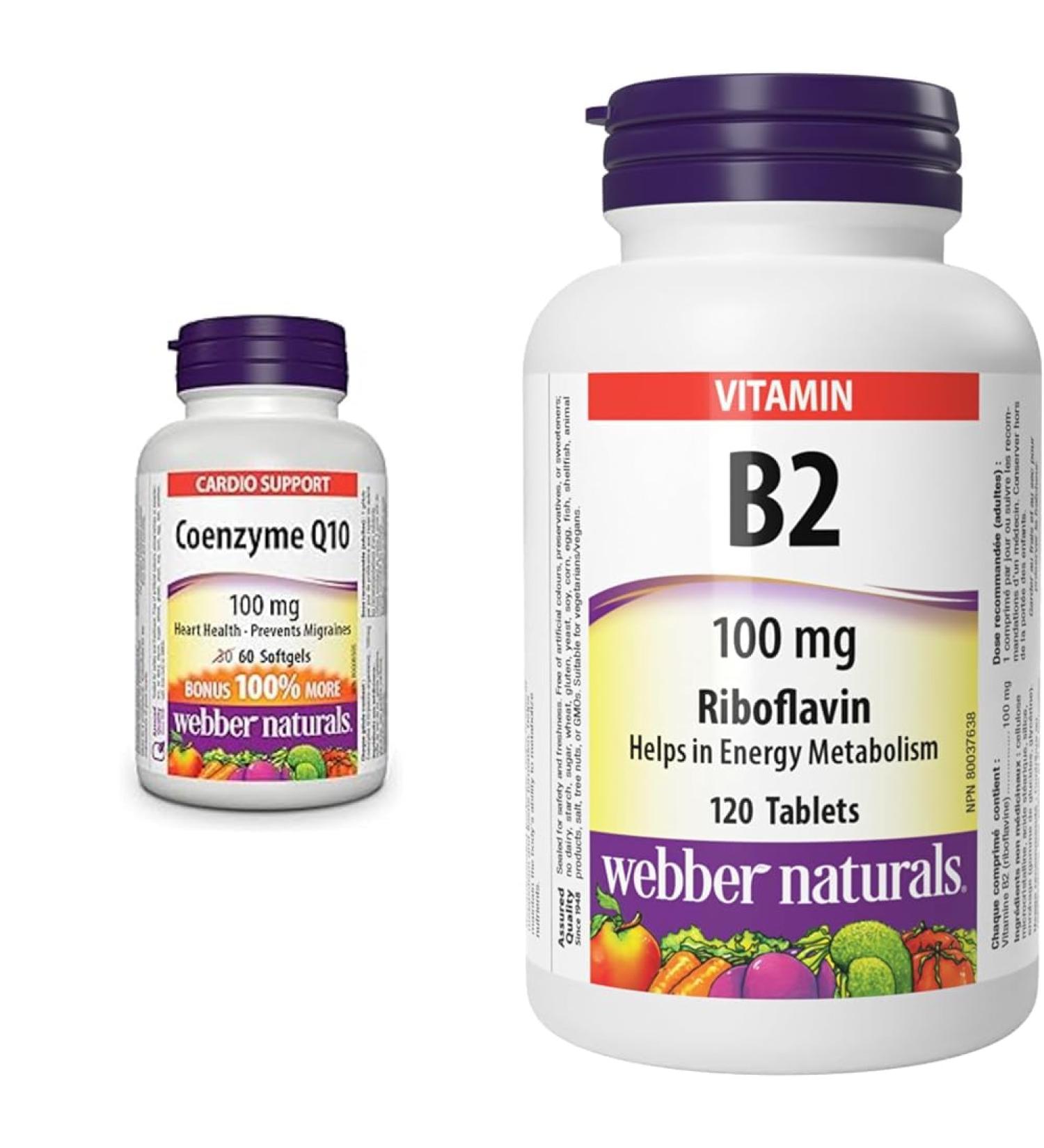 Webber Naturals Coenzyme Q10 (CoQ10) 100mg 60 Softgels High Potency Antioxidant For Heart Health & Vitamin B2 Riboflavin 100 mg 120 Tablets Supports Energy Metabolism Vegan Naturals Coenzyme Q10 + VITAMIN - Buy Online on GoSupps.com
