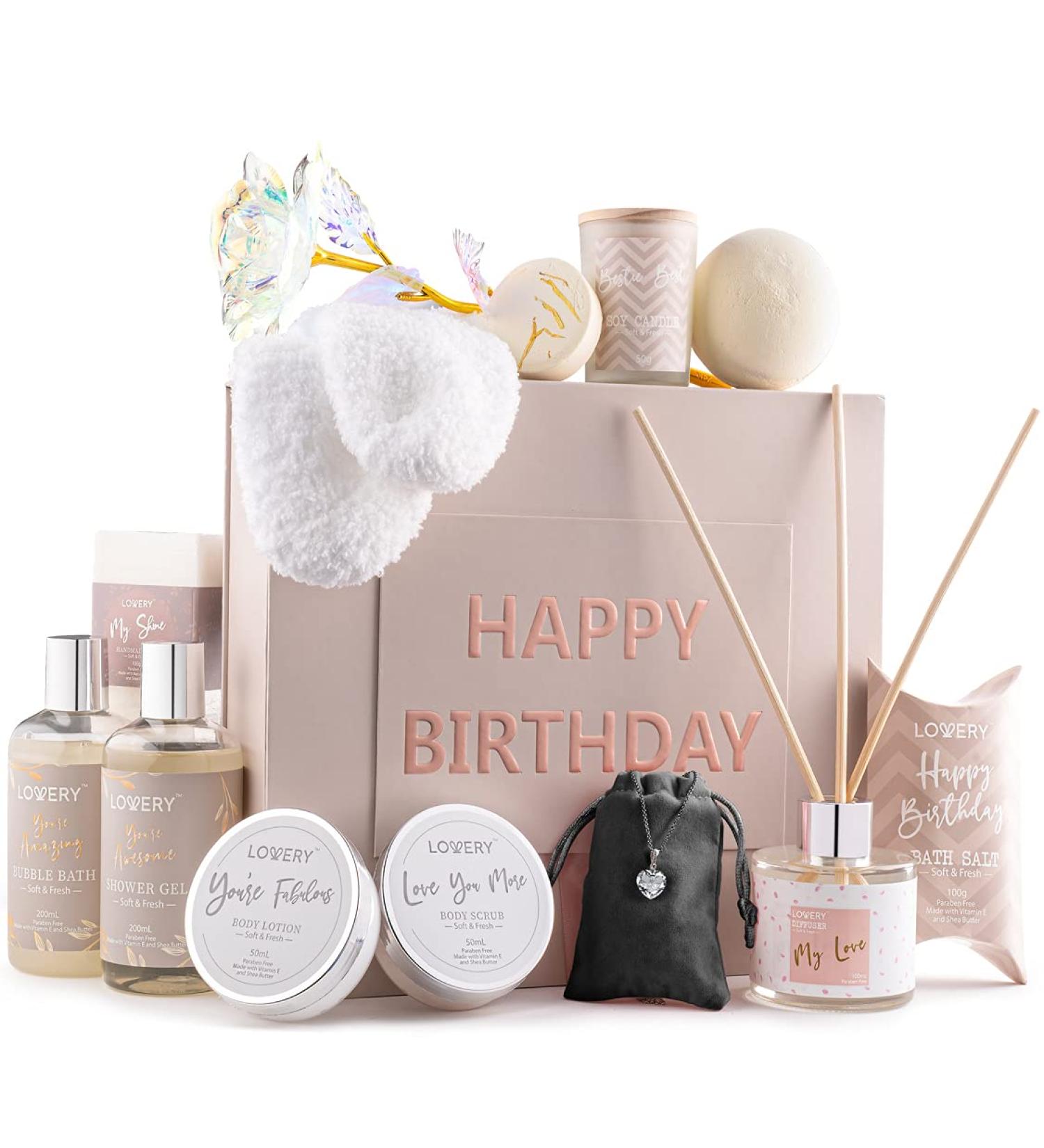 Luxury Birthday Spa Gift Set for Women with Bath Essentials, Diffuser, Candle, Necklace, 24k Rose & More - Buy Online on GoSupps.com