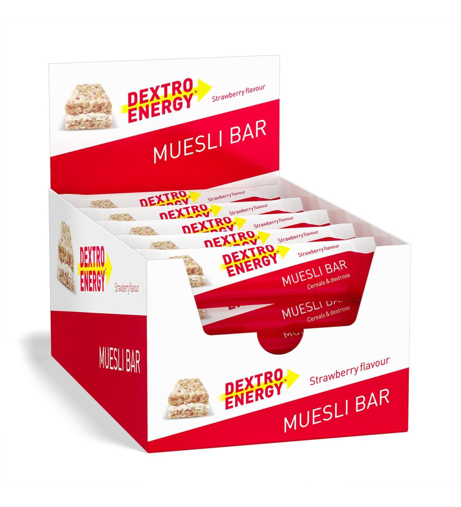 Dextro Energy Muesliriegel Strawberry 25x35g - Quick Carbohydrate Snack Alternative to Chocolate Bar - Delicious & Convenient Energy Boost - Buy Online on GoSupps.com