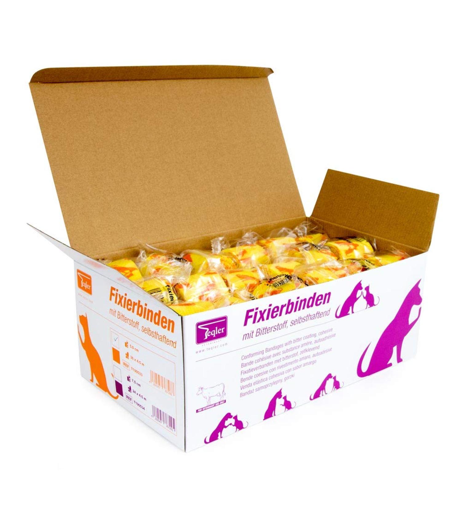 Teqler self-adhesive fixation bandages with bitter substance 5.0 cm 36 pieces 5.0 cm 36 pieces yellow-orange