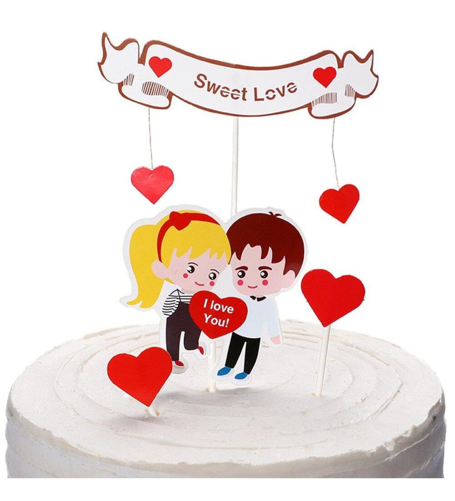 Cartoon Lover Couple Cake Toppers Valentines Day Wedding Party Decorations Cupcake Decors Hearts Engagement Gifts Decor Style1 - Buy Online on GoSupps.com