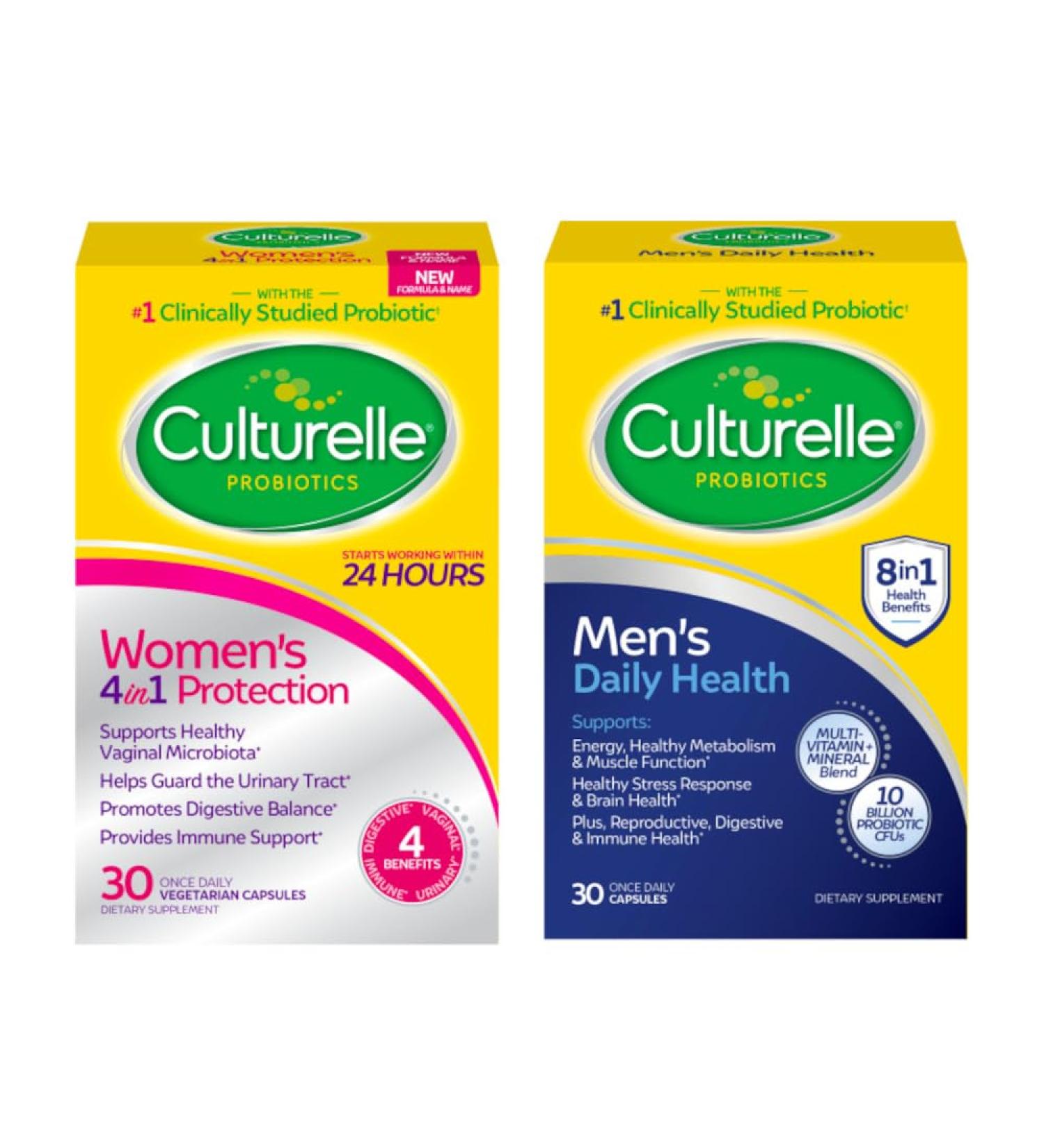 Culturelle Bundle of Culturelle Women's 4-in-1 Protection Daily Probiotics for Women - 30 Count + Culturelle Men's Daily Health Probiotic & Multi-Vitamin Digestive & Immune Health 30 Count - Buy Online on GoSupps.com