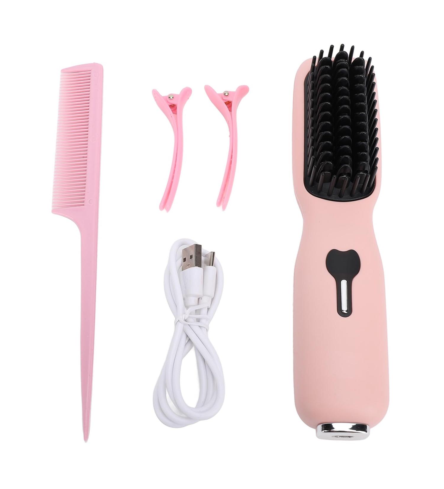 Cordless Hair Straightener Brush - Portable Heated Comb for Travel Fast Heating Mini Straightening Brush for Men & Women - Buy Online on GoSupps.com