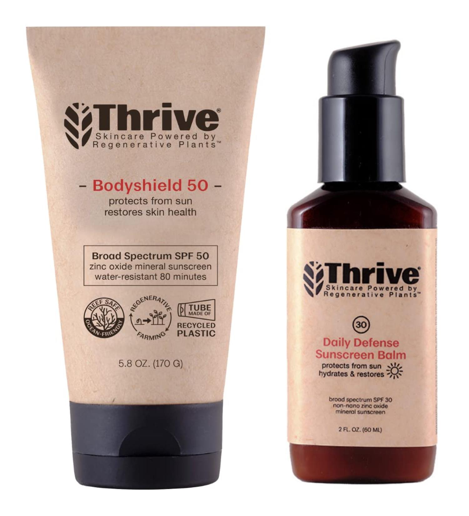Thrive Natural Care SPF 30 & SPF 50 Sunscreen Bundle - Mineral Vegan Water-Resistant Reef Safe | Broad Spectrum Zinc Oxide Face & Body Sunblock (Pack of 2 - Buy Online on GoSupps.com