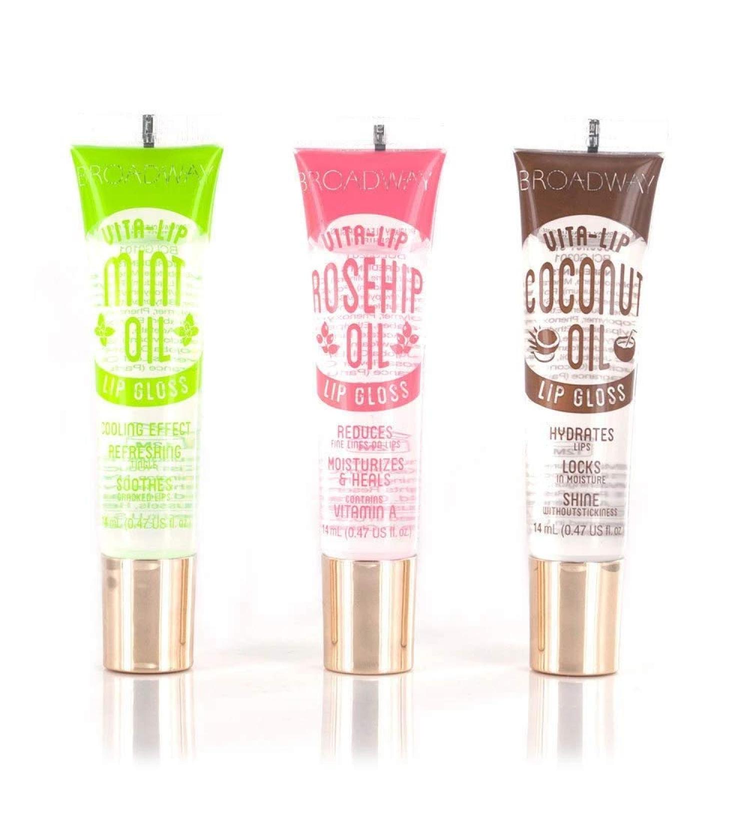 Broadway Vita-Lip Clear Lip Gloss (3PCS - Mint & Coconut & Rosehip Oil) 0.47 Fl Oz (Pack of 3)