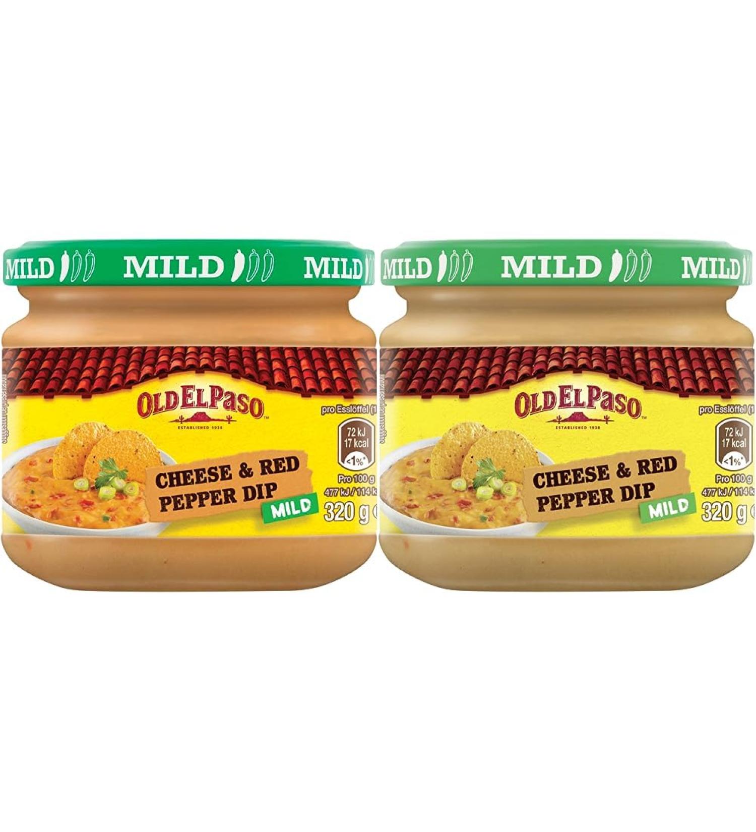 Old el Paso Tortilla Salsa Dip Cheese and Red Pepper-Mild creamy cheese sauce with paprika pieces-1 x 320 g (pack with 2) cheese & Red Pepper Dip Mild 320g (2 pack)