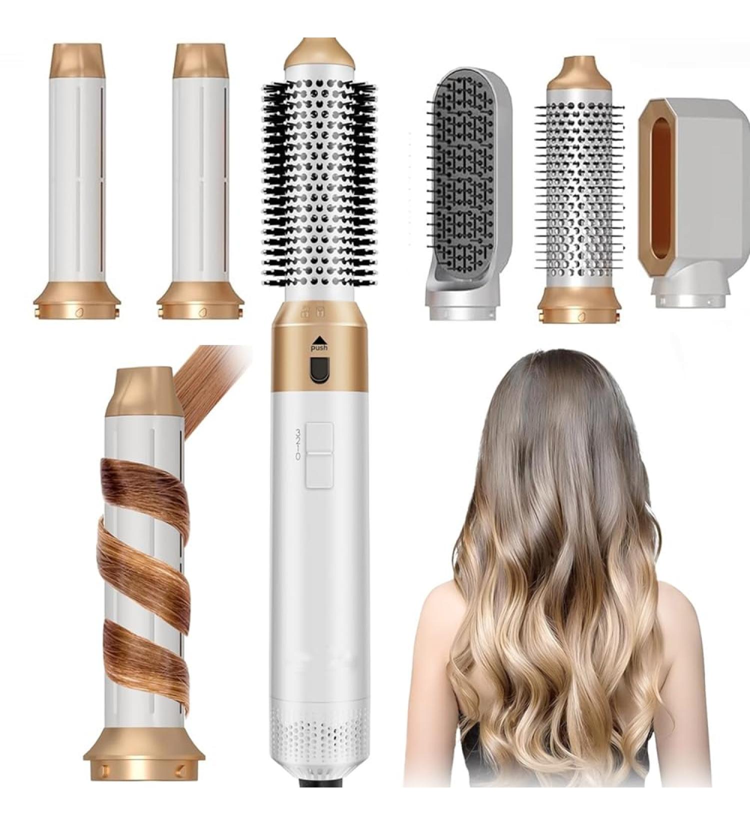 5-in-1 Multi Hair Dryer Styler - High-Speed Ionic Brush for Curling Volumizing & Straightening | Professional Salon Tool (Gold & White - Buy Online on GoSupps.com