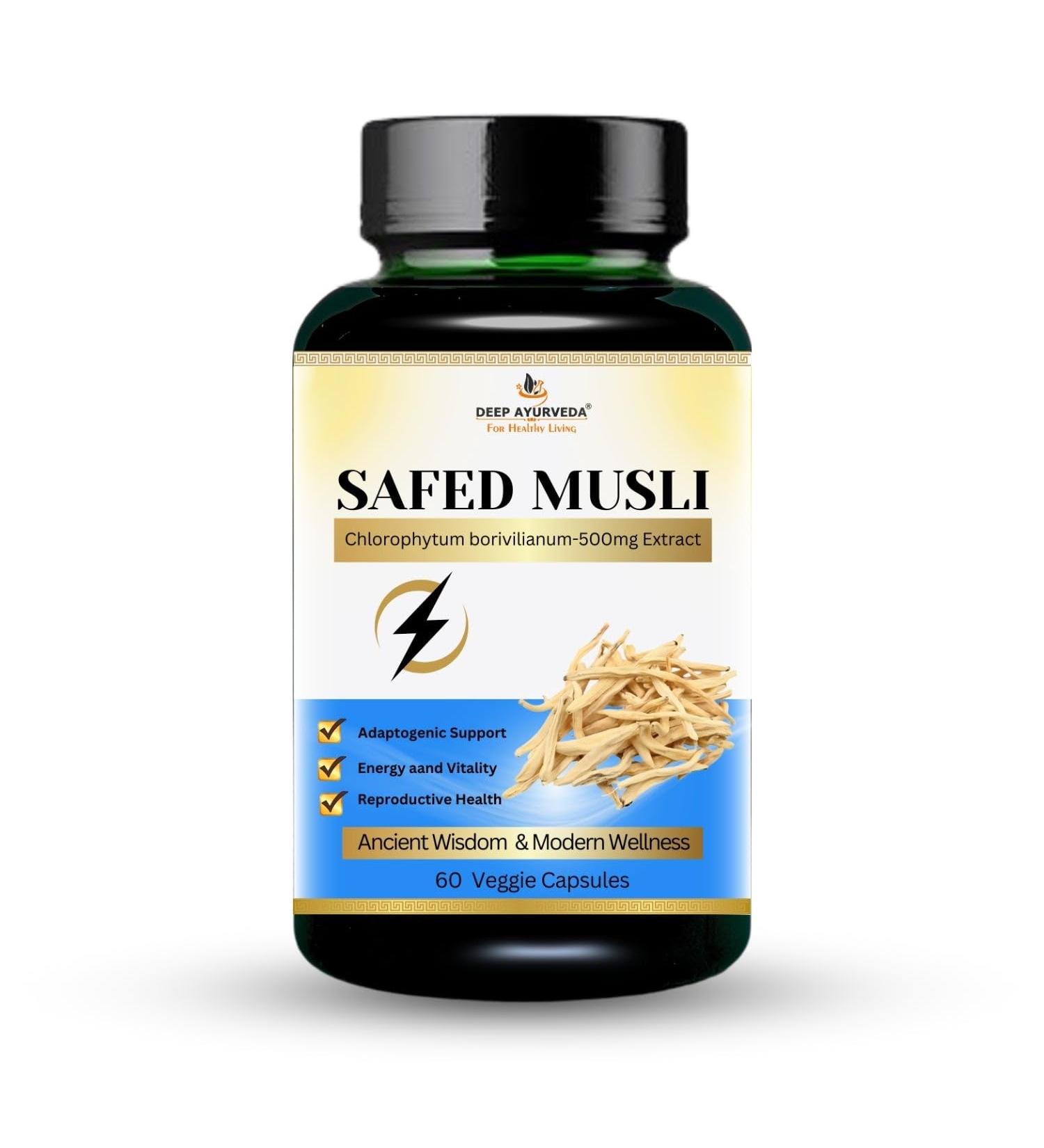 SafedMusli Veg Capsule Made with 10:1 Extract | Stamina & Physical performance | 60 Vegan Capsule