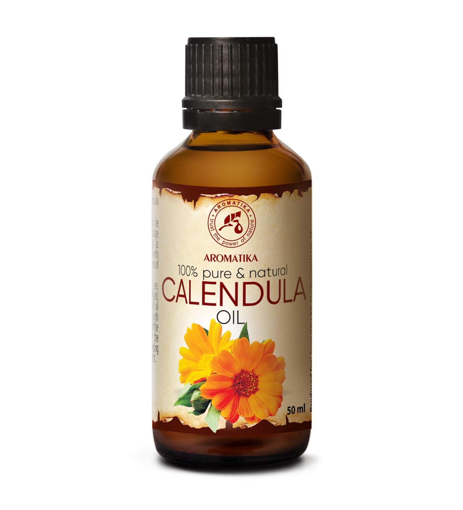 Calendula Oil 1.7 Fl Oz (50ml) - 100% Pure & Natural - Infused with Calendula Officinalis Flower Extract - Almond Oil Base - Benefits for Skin, Nails, Hair - by Aromatika - Buy Online on GoSupps.com